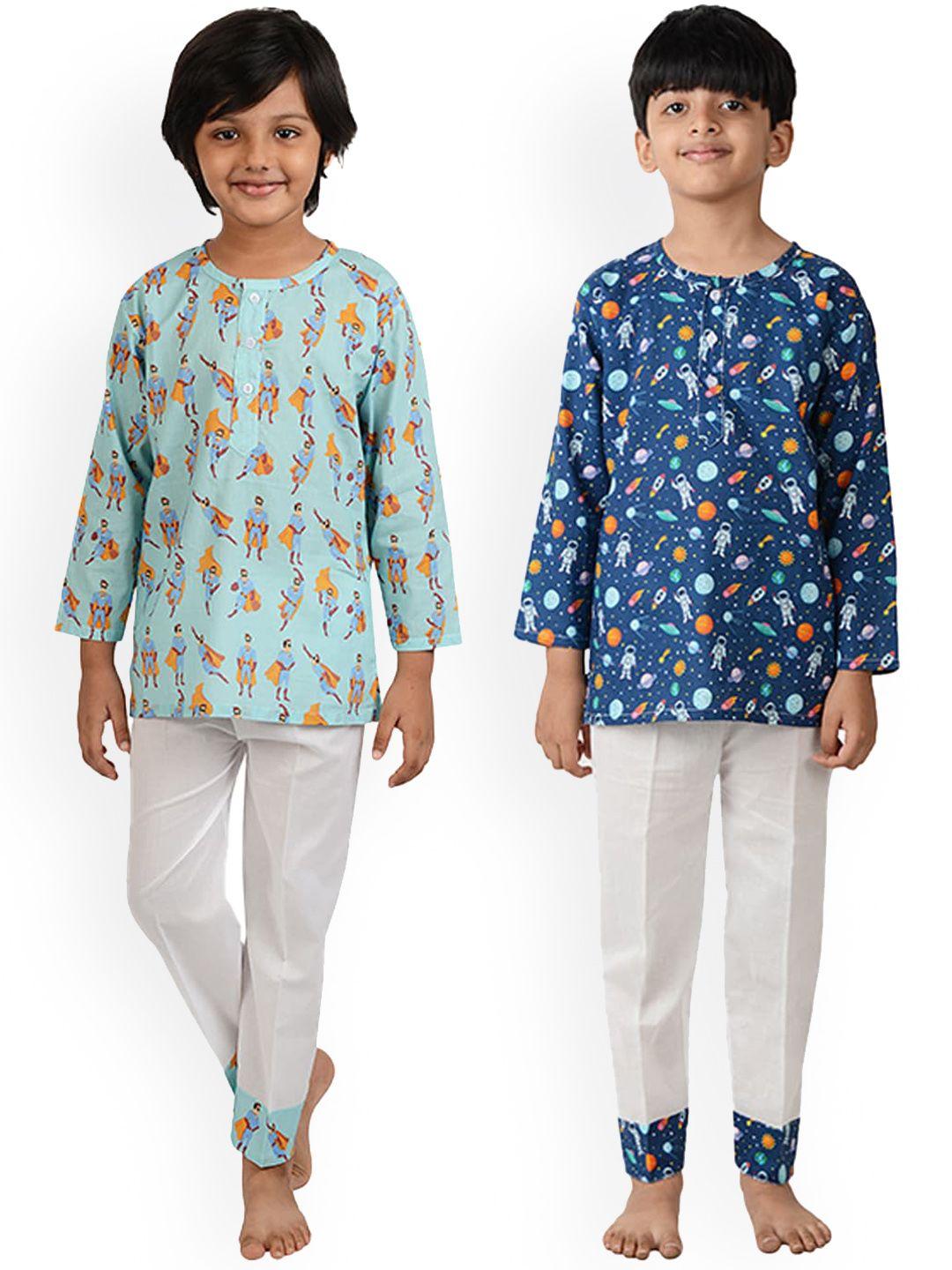 frangipani boys multicoloured set of 2 printed night suit