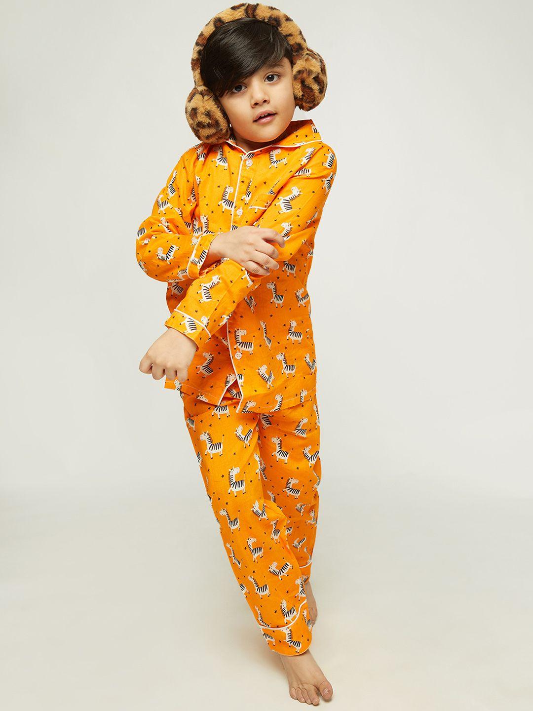 frangipani boys orange & white printed cotton night suit