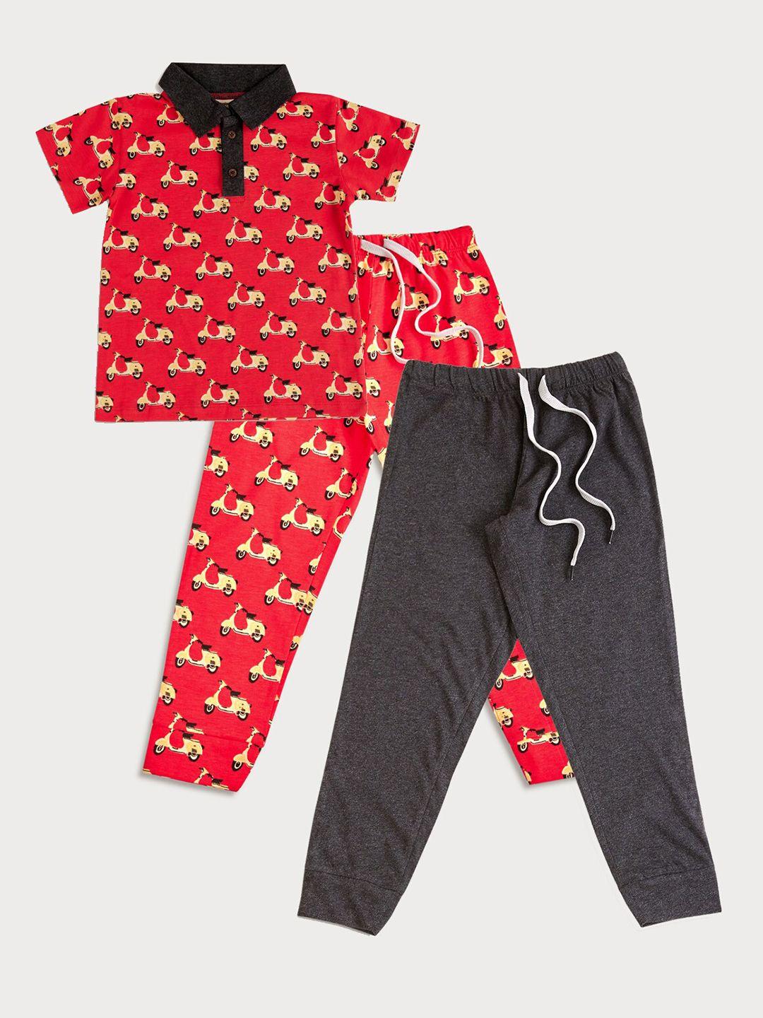 frangipani boys red & grey printed t-shirt with pyjamas