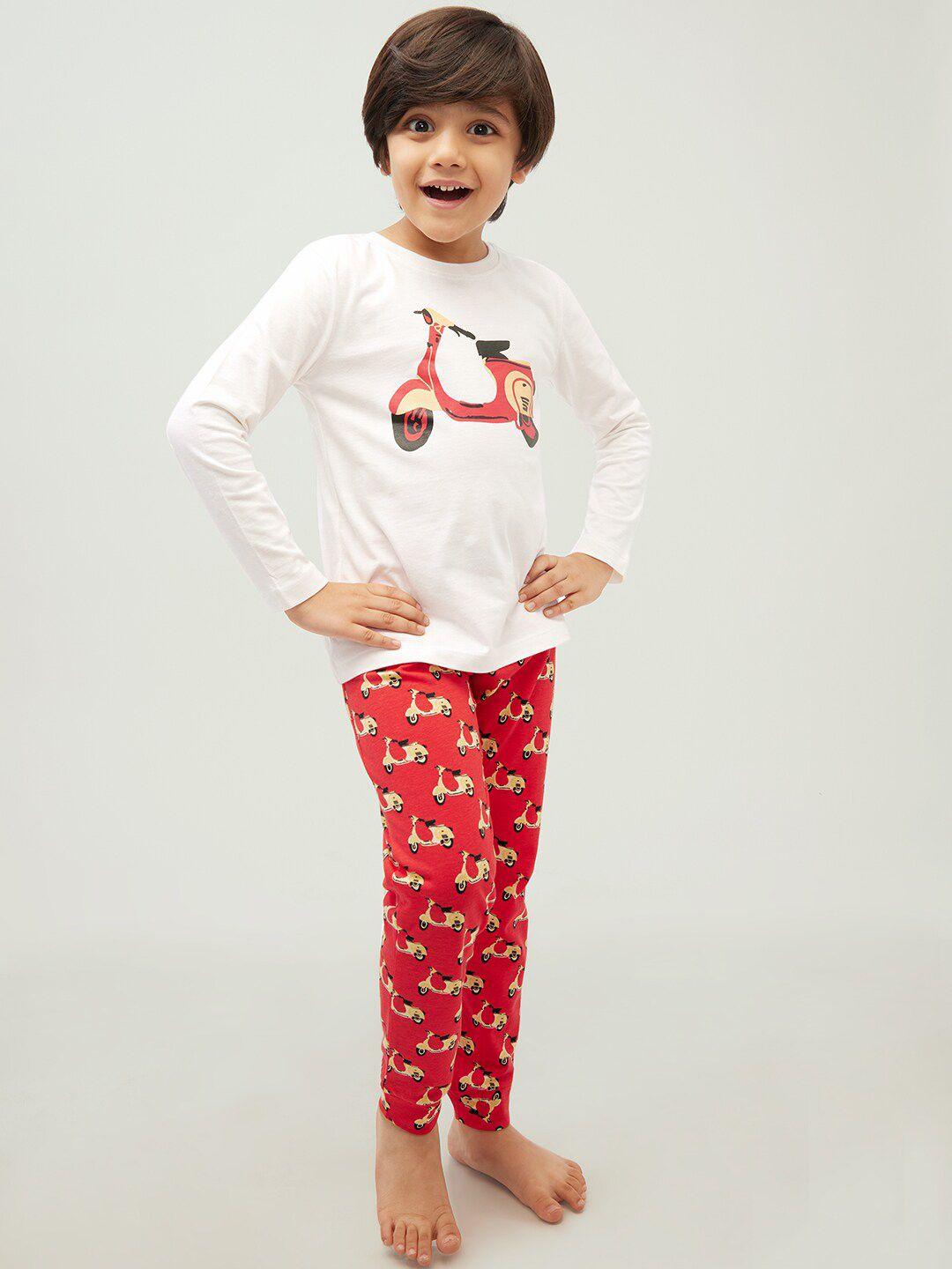 frangipani boys red & white printed top with pyjamas