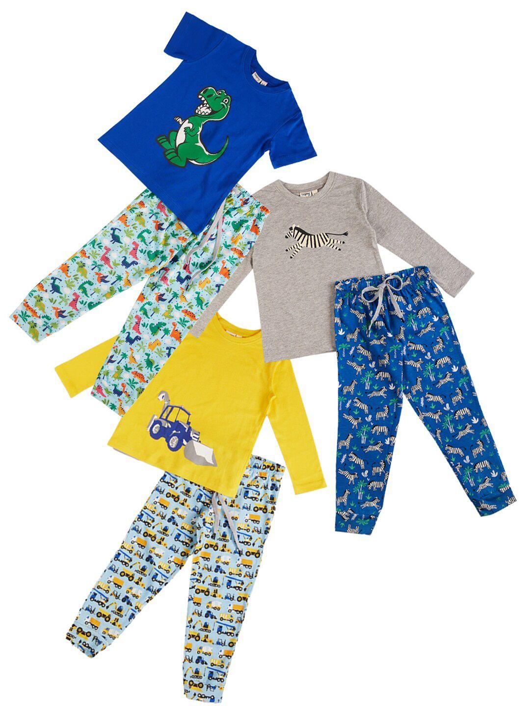 frangipani boys yellow & blue printed t-shirt with pyjamas