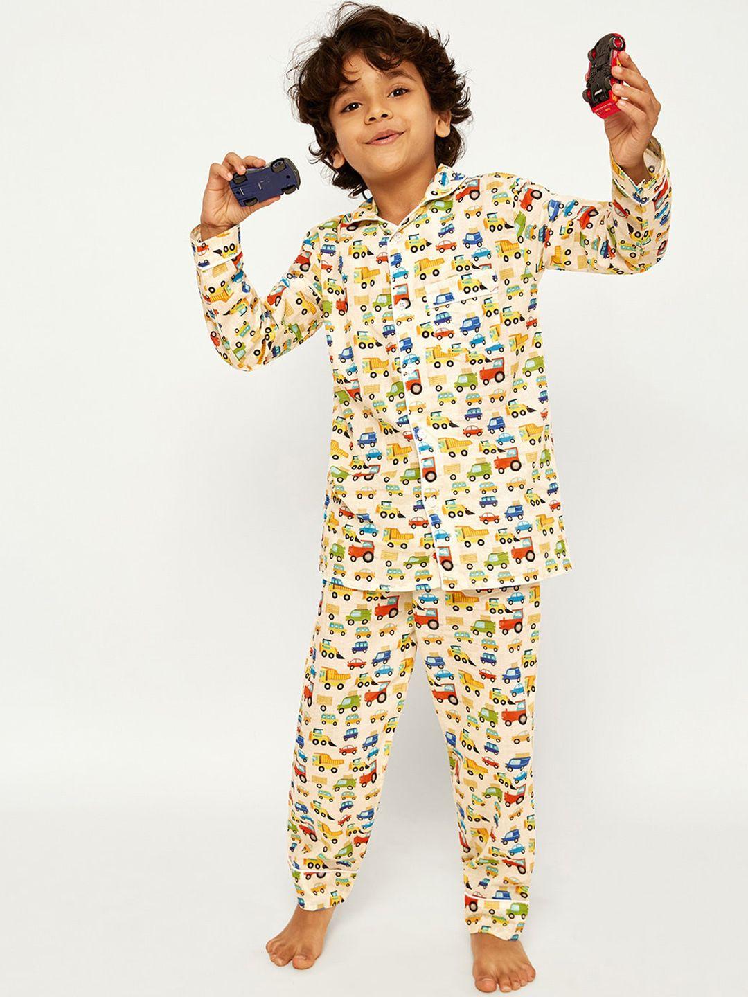 frangipani boys yellow & red printed pure cotton night suit