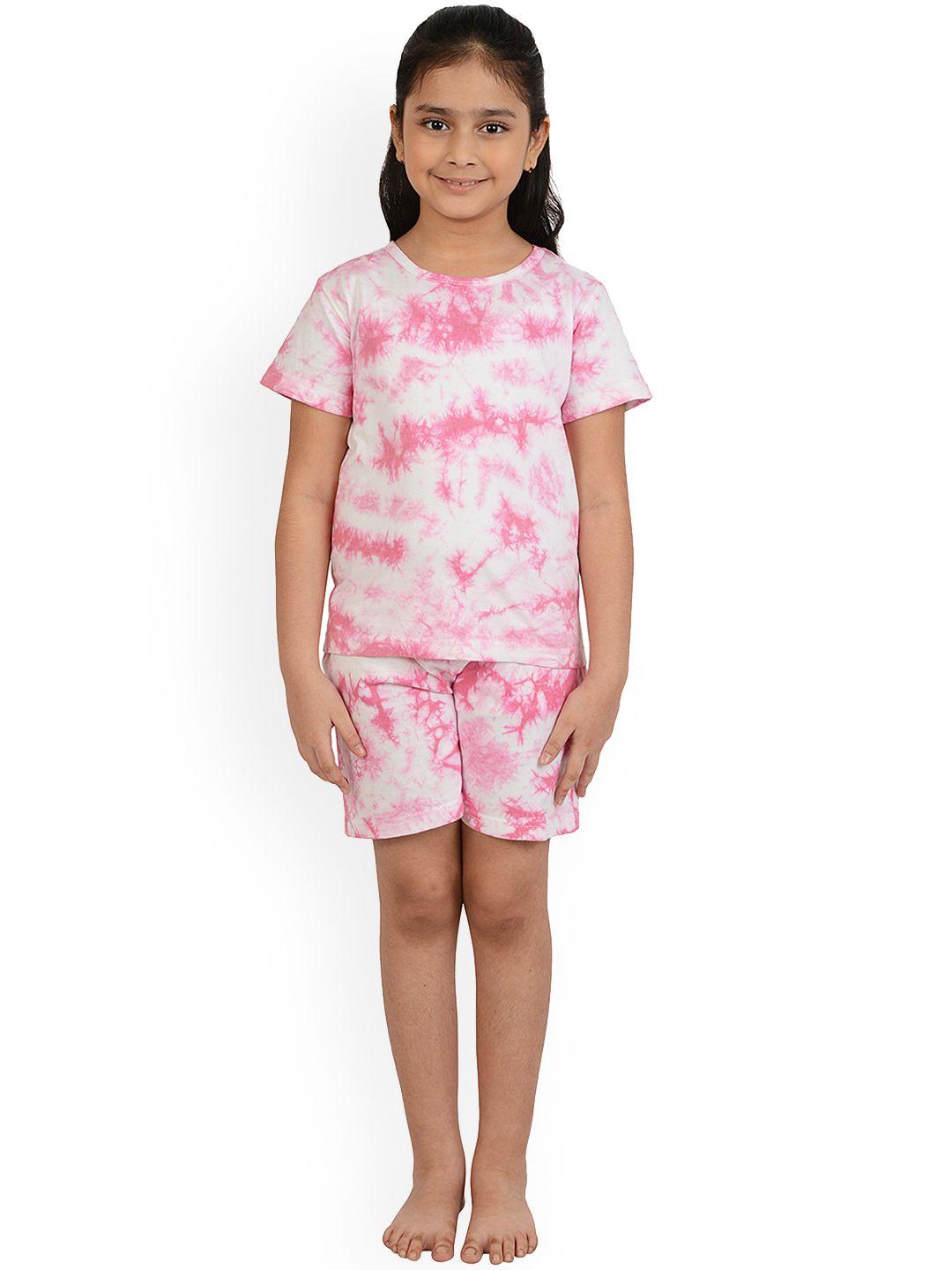 frangipani kids white & pink printed pure cotton night suit