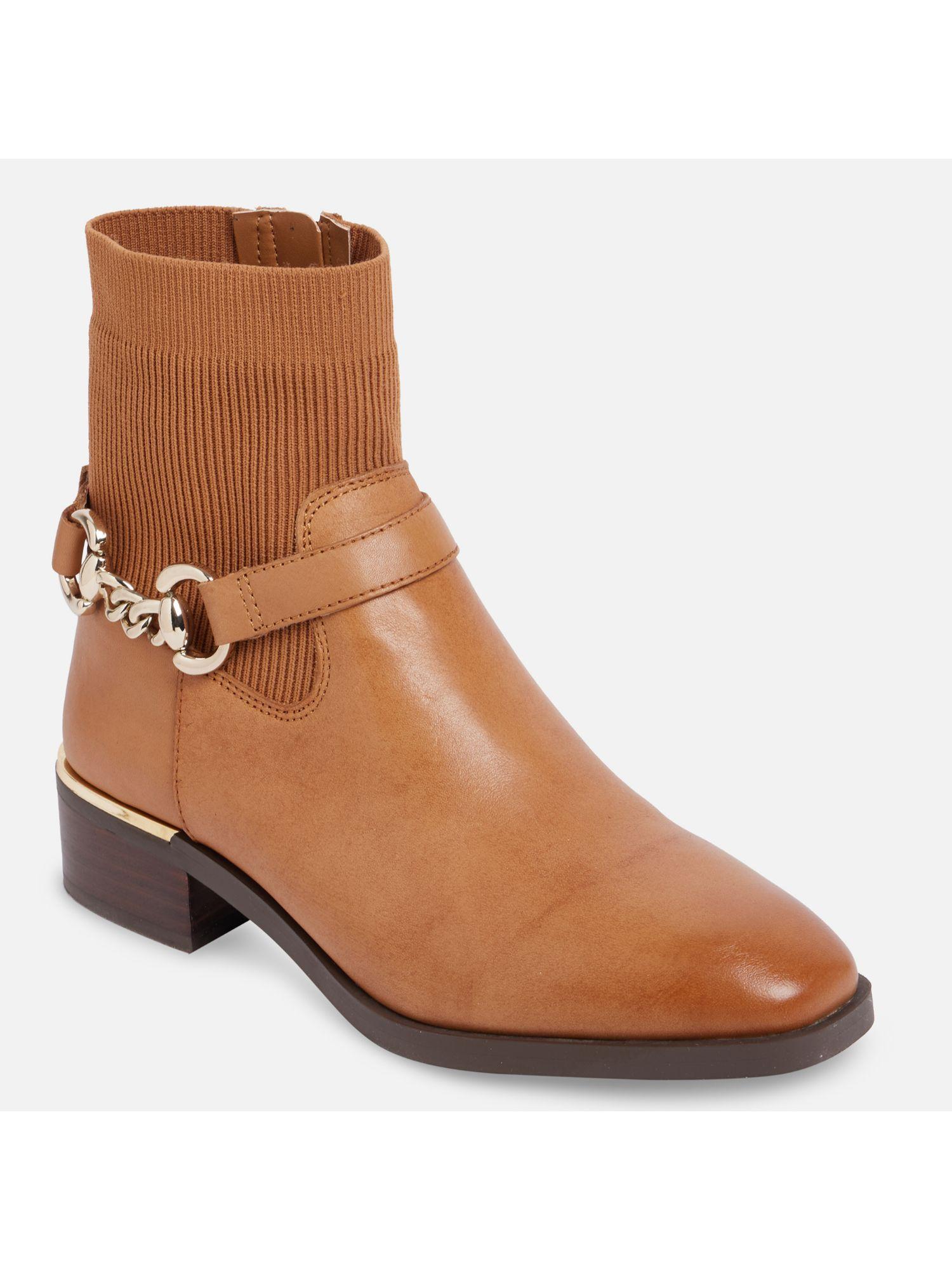 franina leather medium brown solid ankle boots