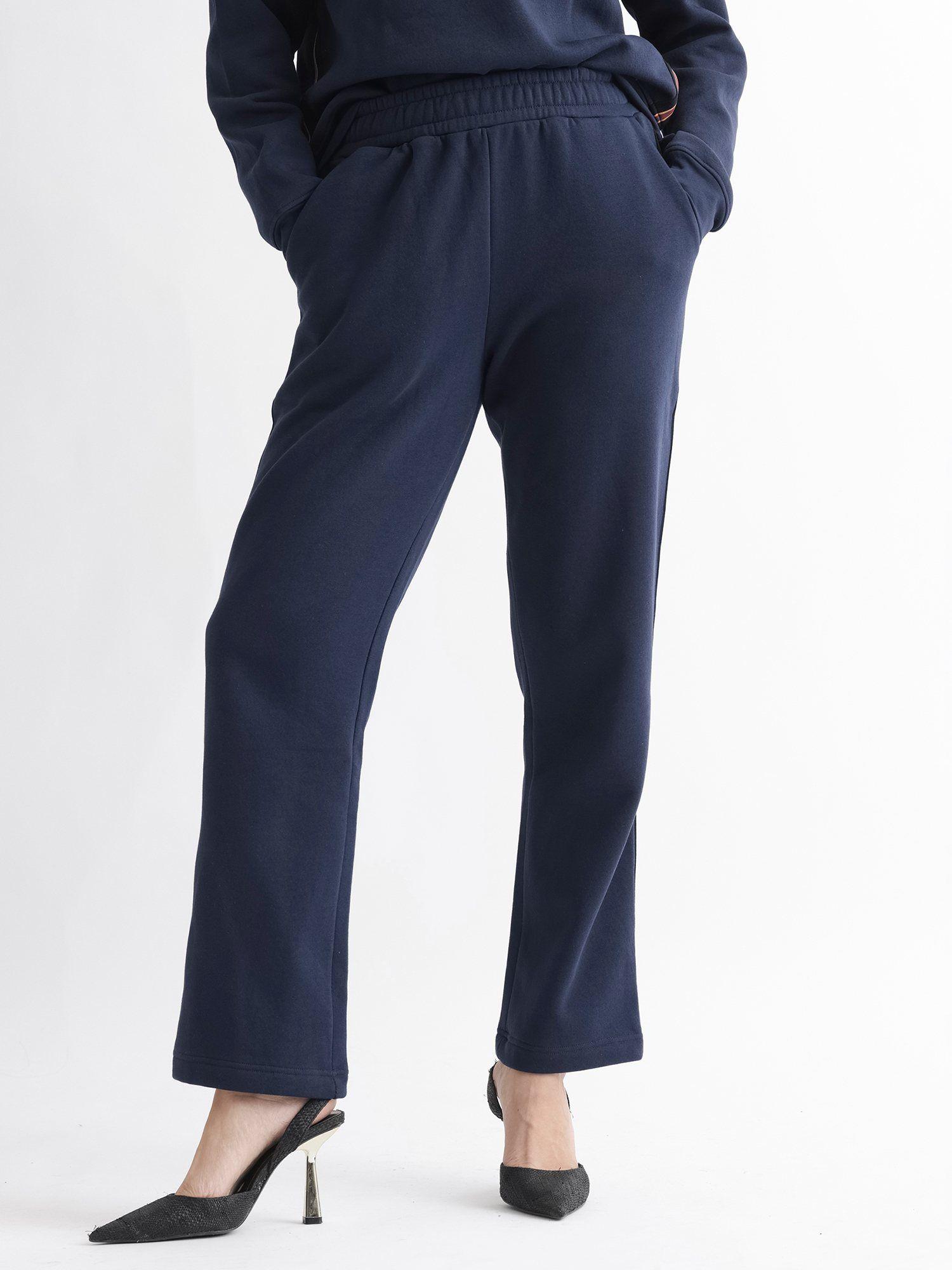 frank navy blue solid trouser