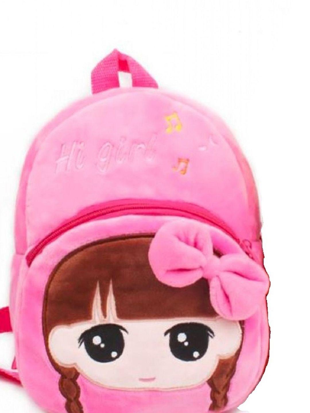 frantic kids pink & brown printed embellished backpack