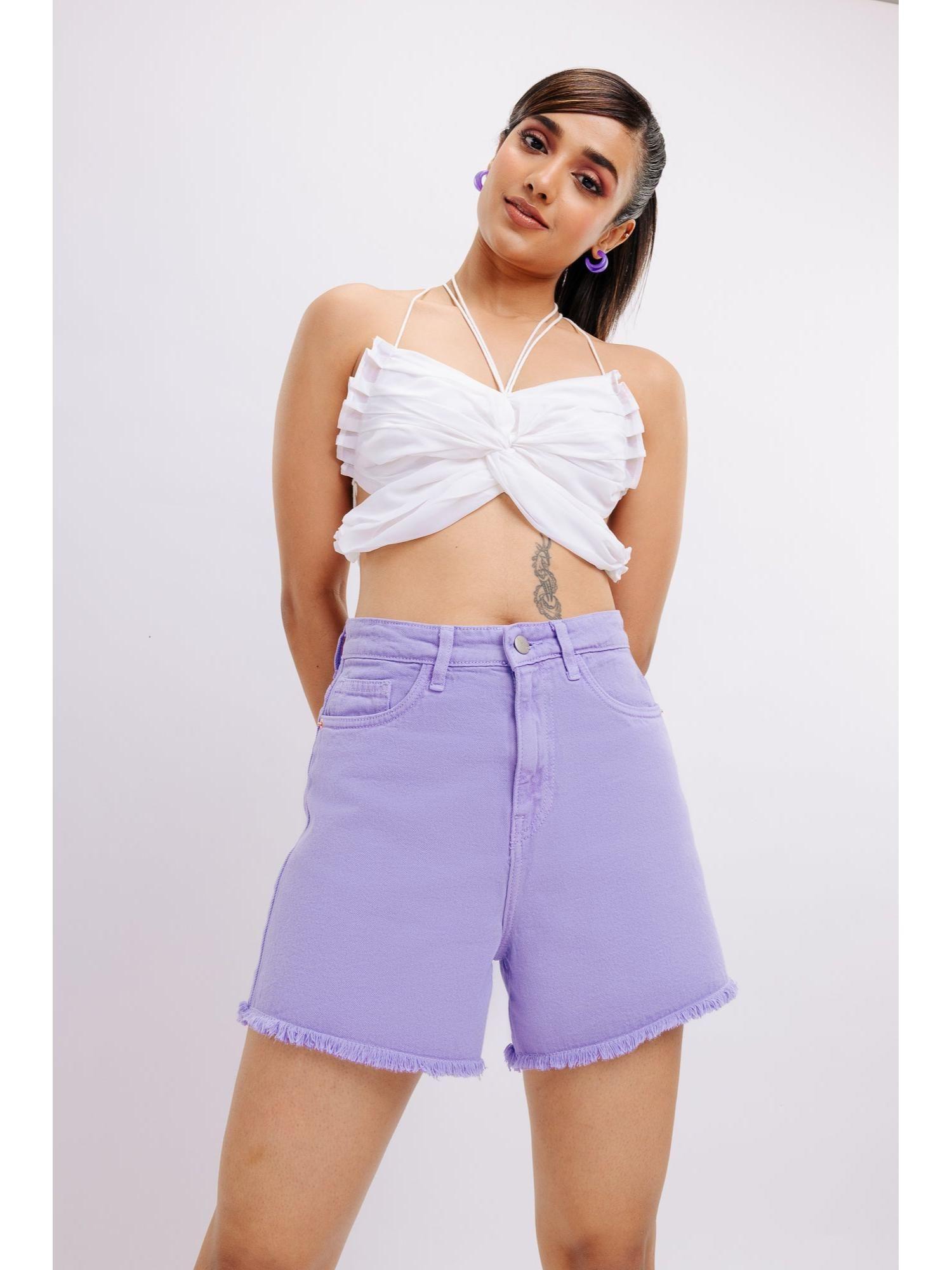 frayed hem lavender shorts