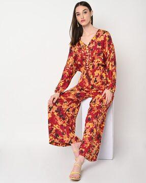 frazil floral print v-neck jumpsuit