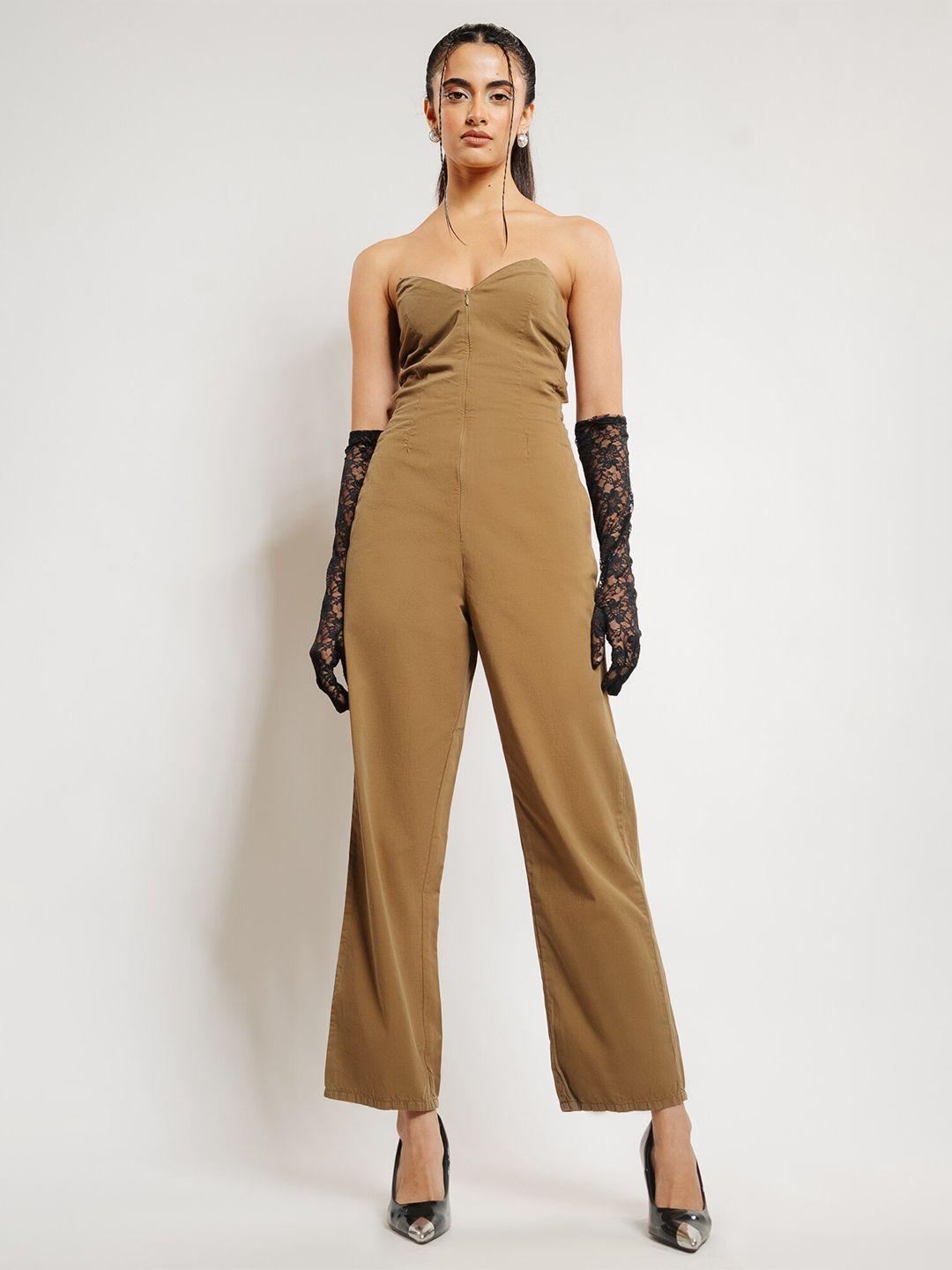 freakins olive green strapless sleeveless cut out back jumpsuit