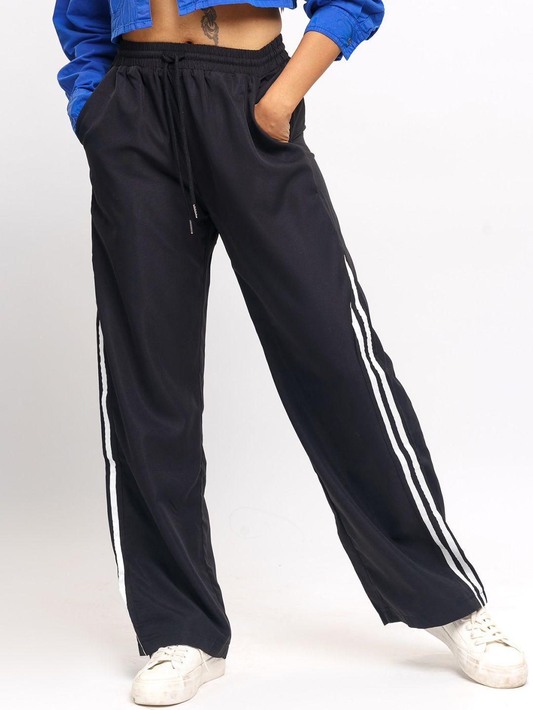 freakins women black relaxed fit striped track pants