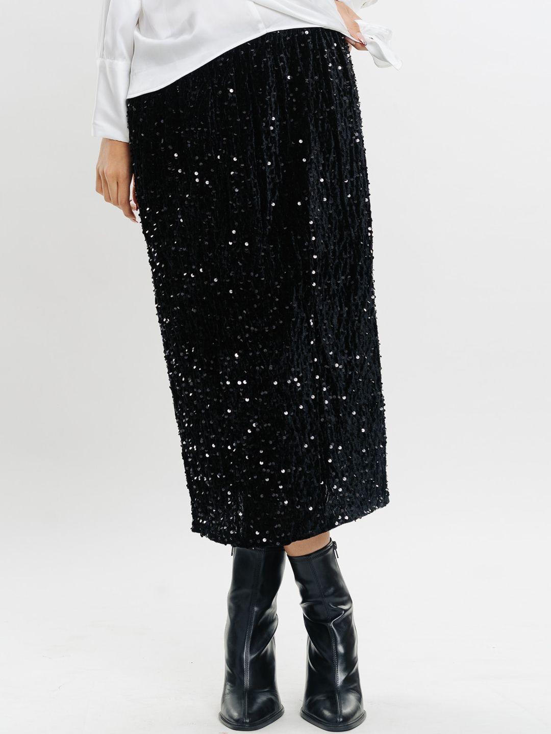 freakins embellished pure cotton straight midi skirt