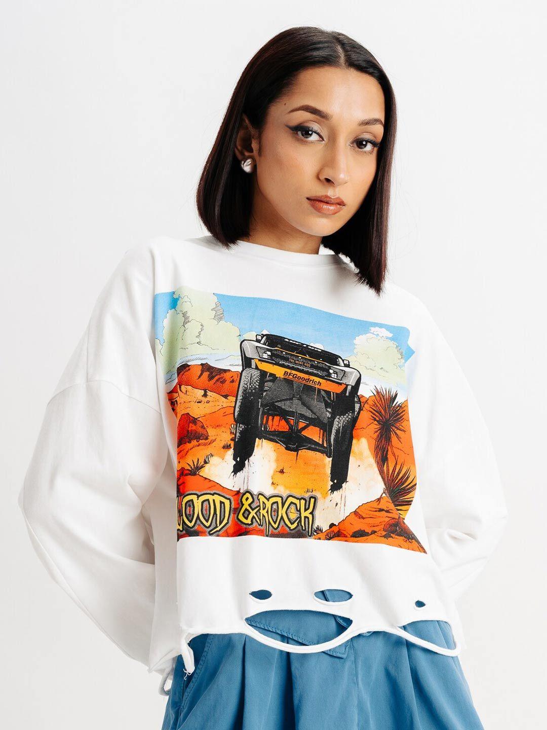 freakins graphic printed cotton round neck long top