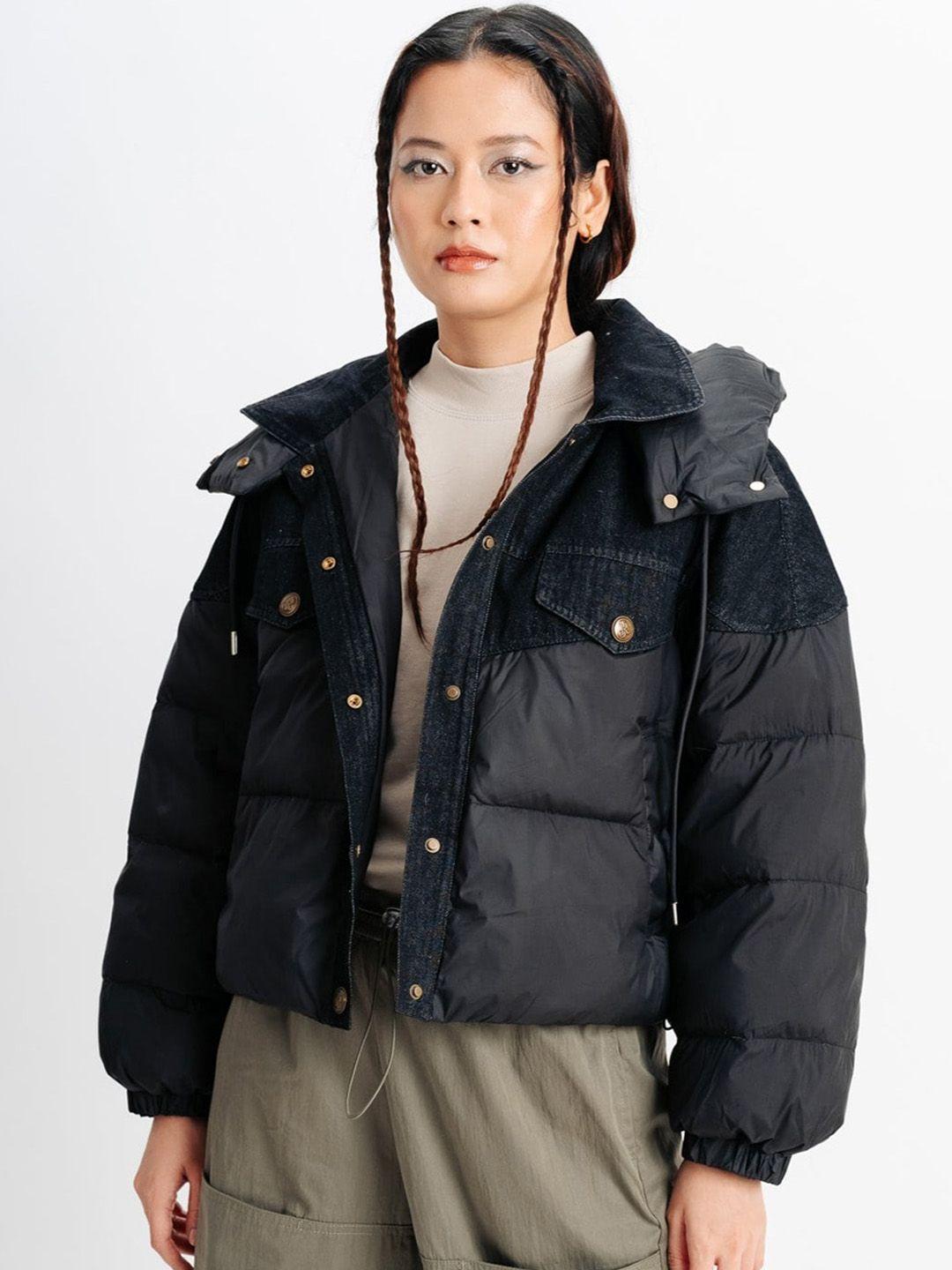 freakins hooded crop puffer jacket