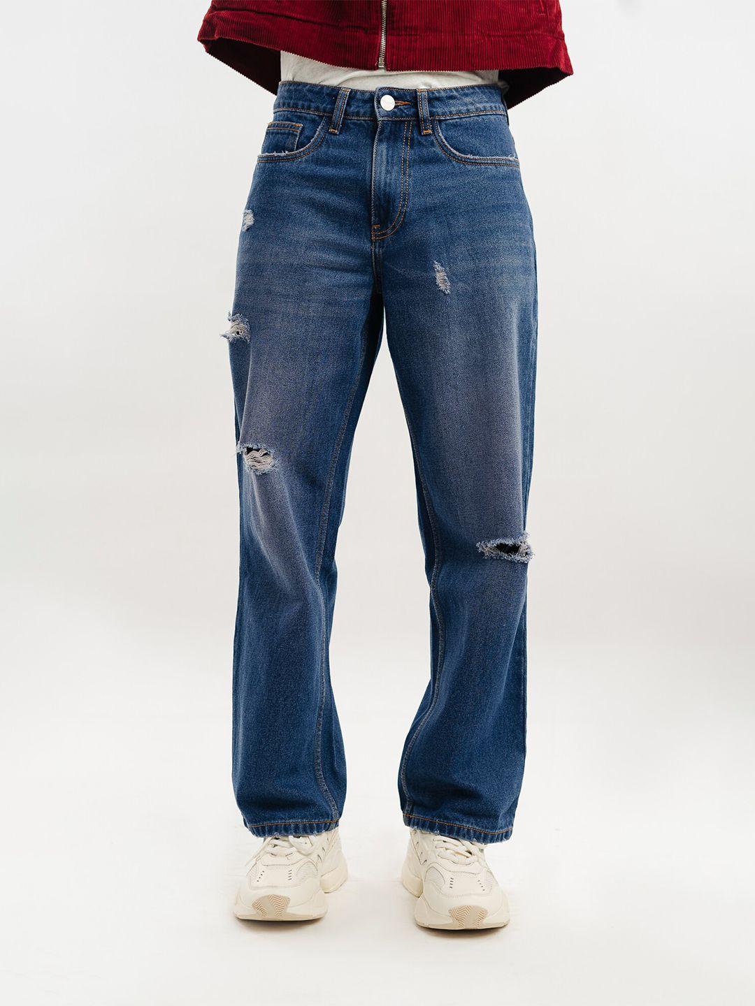 freakins men blue mildly distressed pure cotton jeans