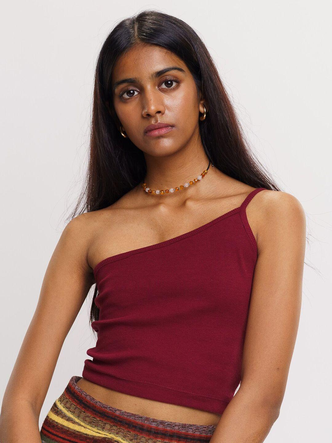 freakins one shoulder ribbed fitted crop top