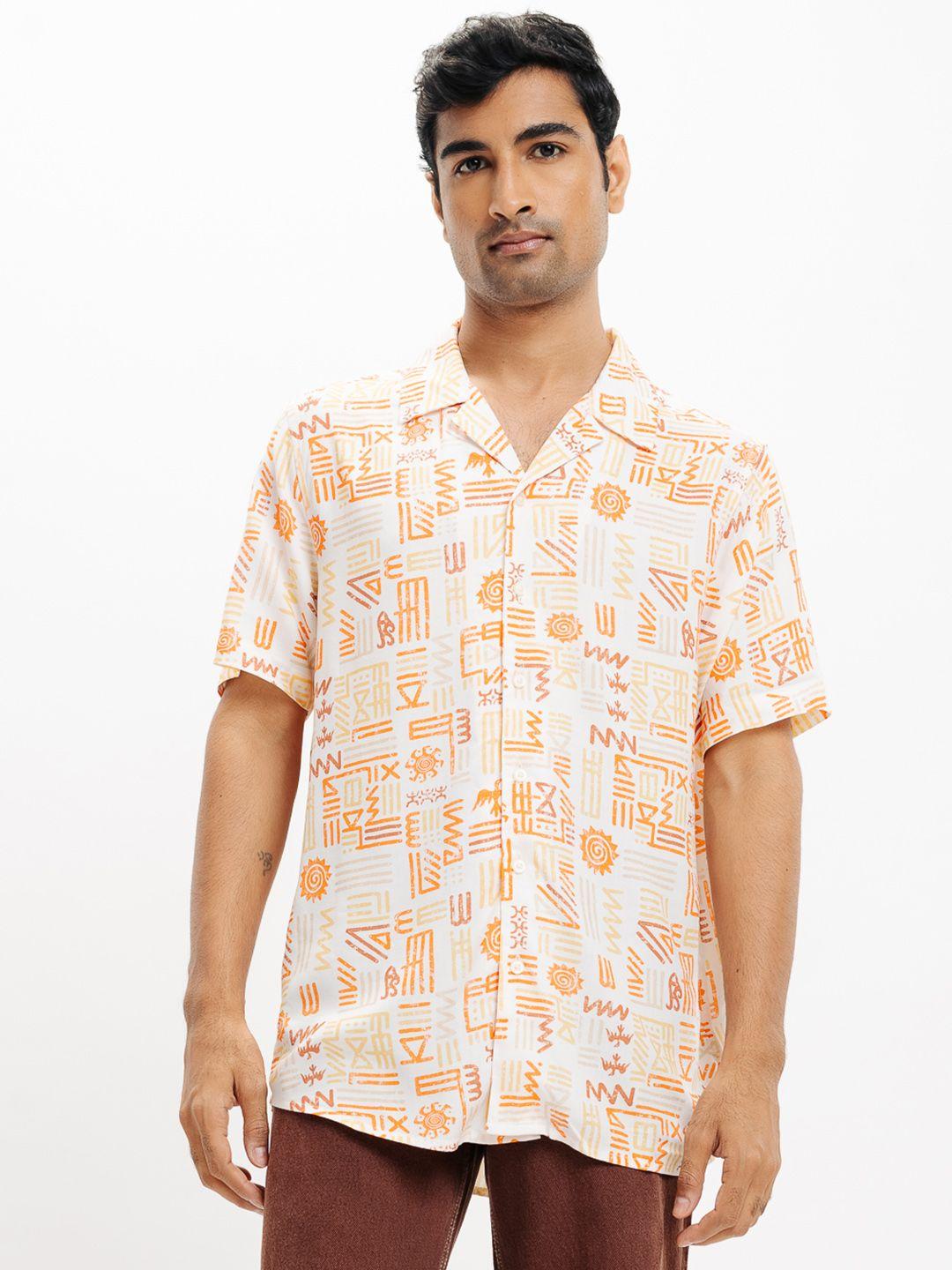 freakins opaque printed cuban collar casual shirt