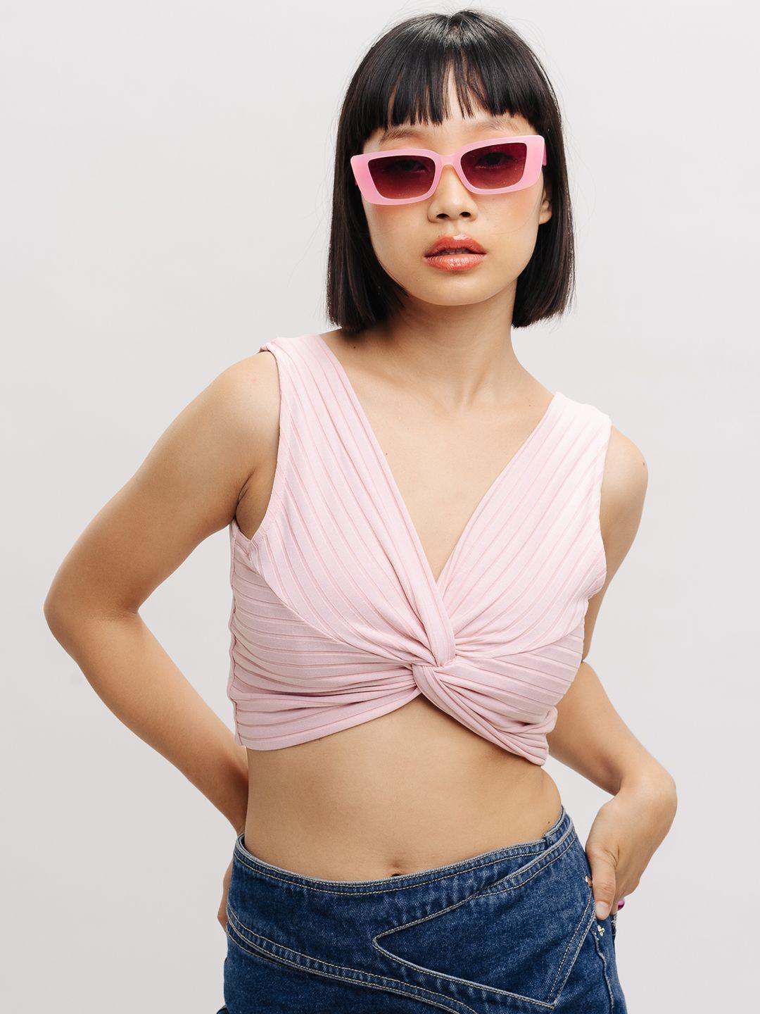 freakins sleeveless tie-knot cotton crop top