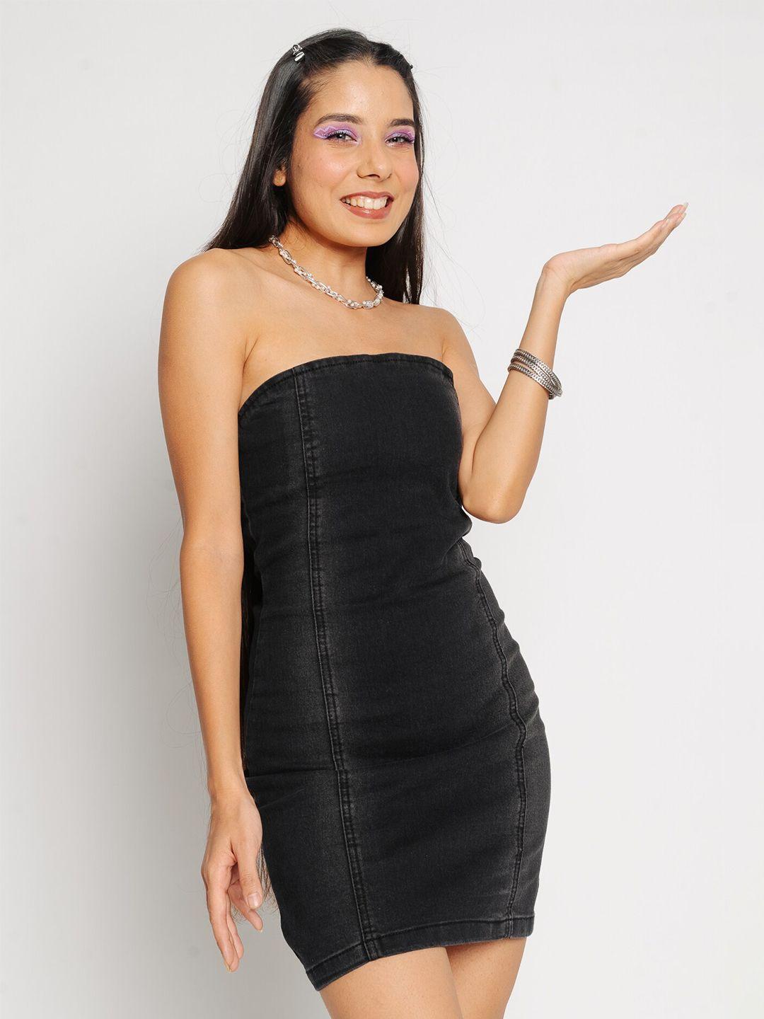 freakins strapless denim sheath dress