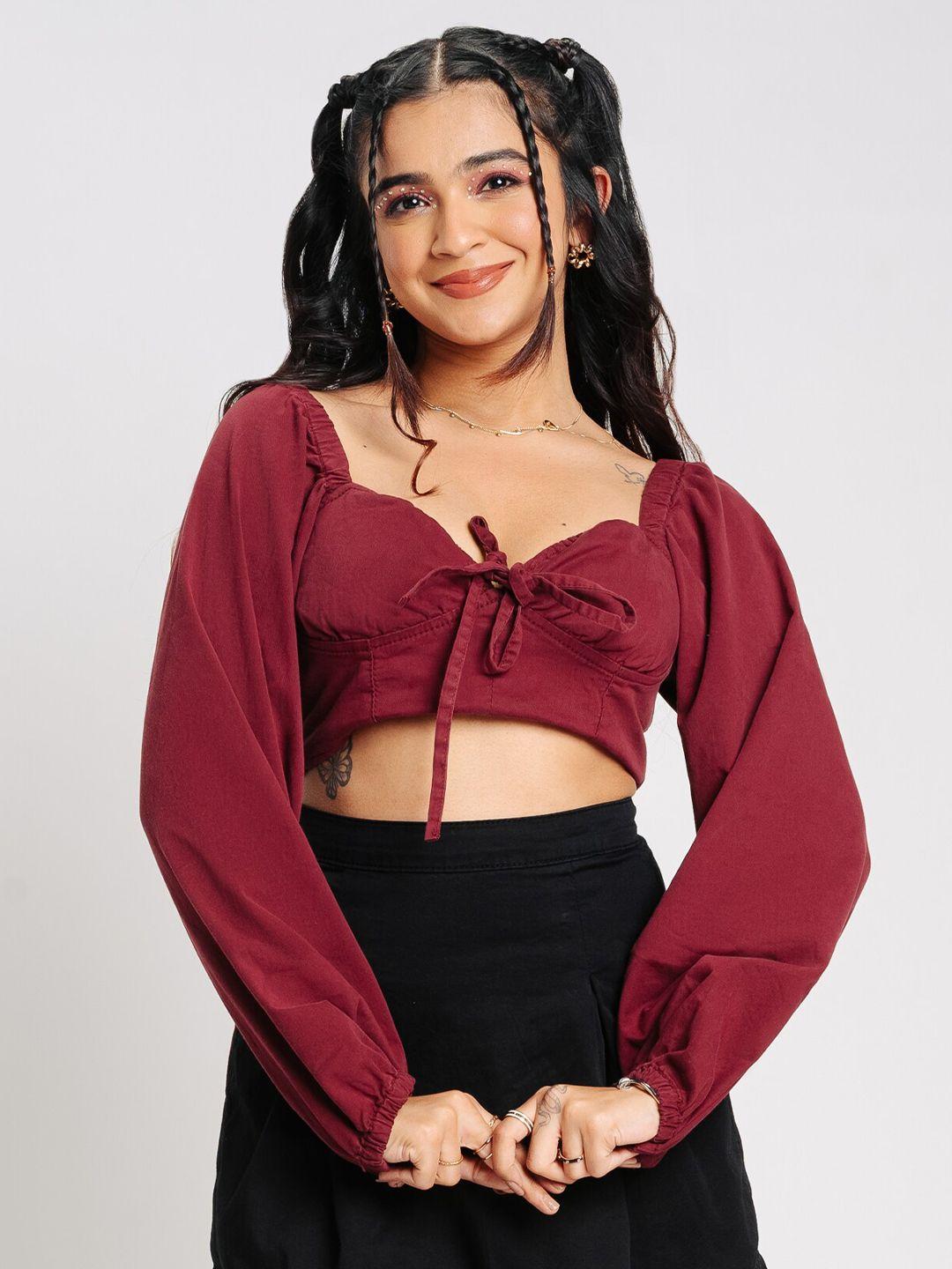 freakins sweetheart neck puff sleeves cotton crop top