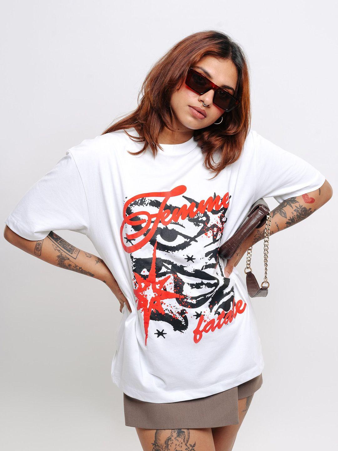 freakins typography printed round neck drop-shoulder sleeves oversized pure cotton t-shirt