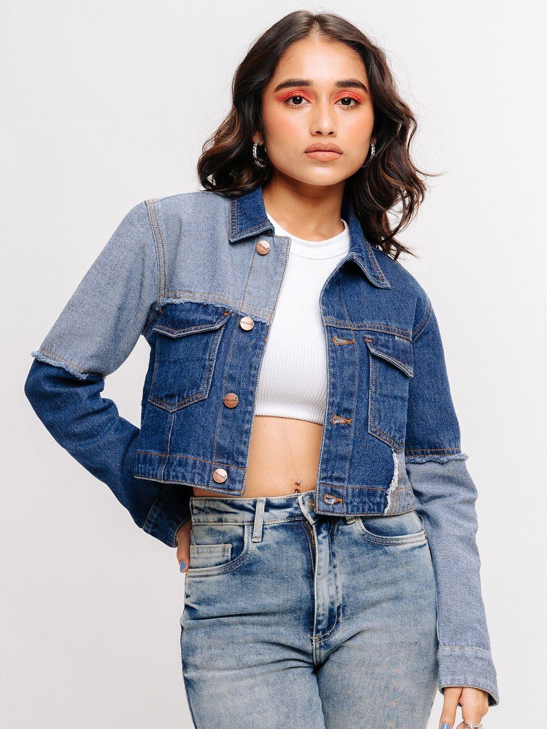 freakins washed cotton crop denim jacket