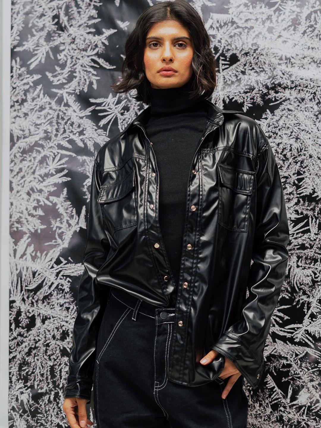 freakins women black leather jacket