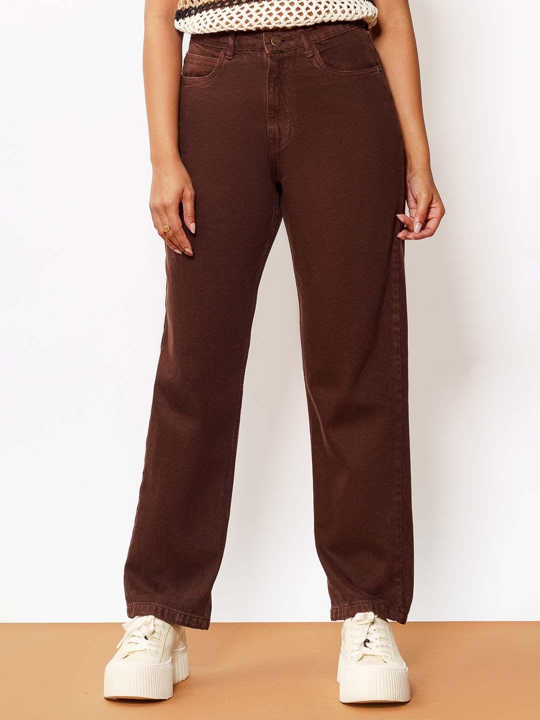 freakins women brown high-rise cotton jeans