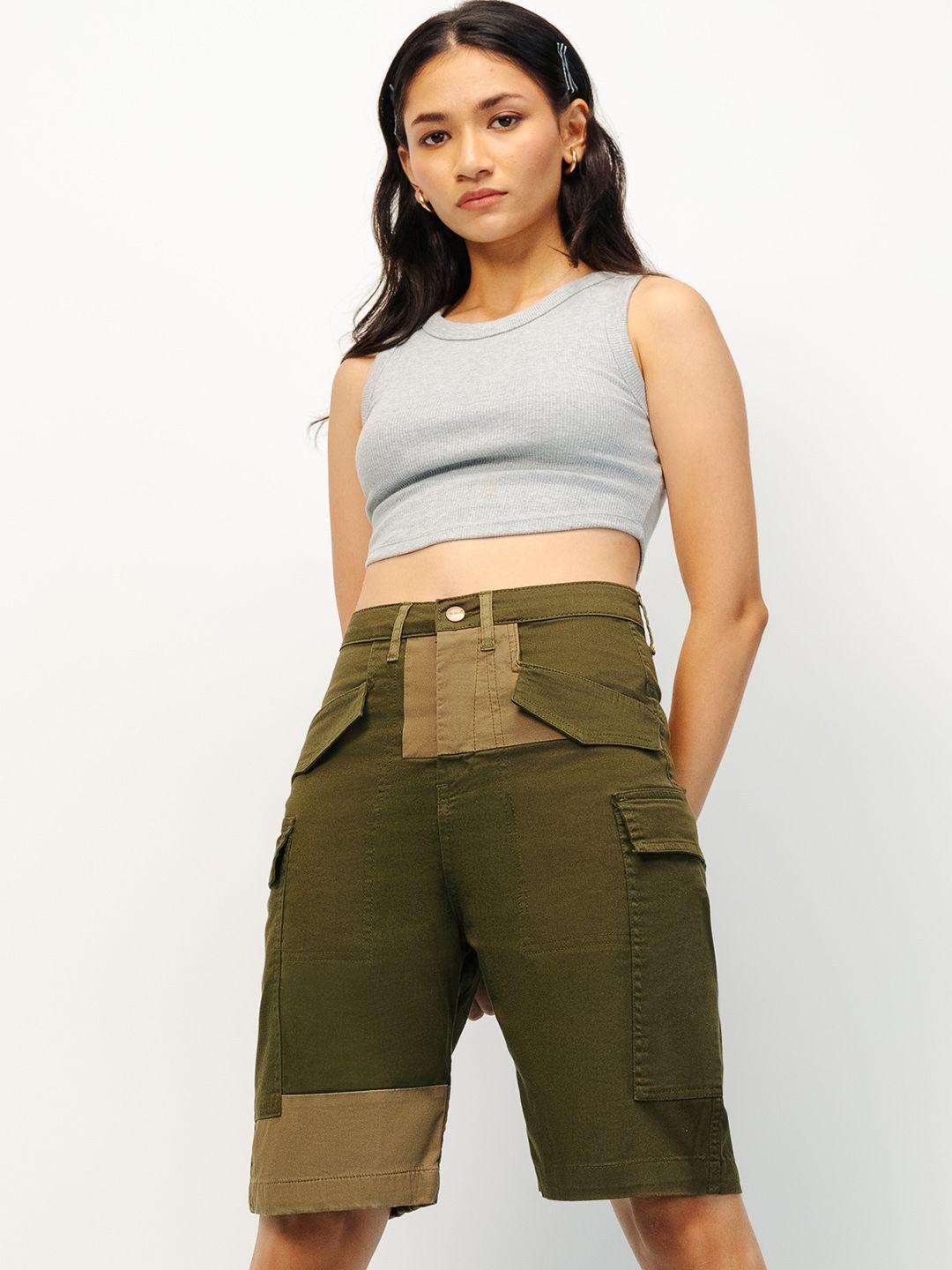 freakins women green loose fit high-rise shorts