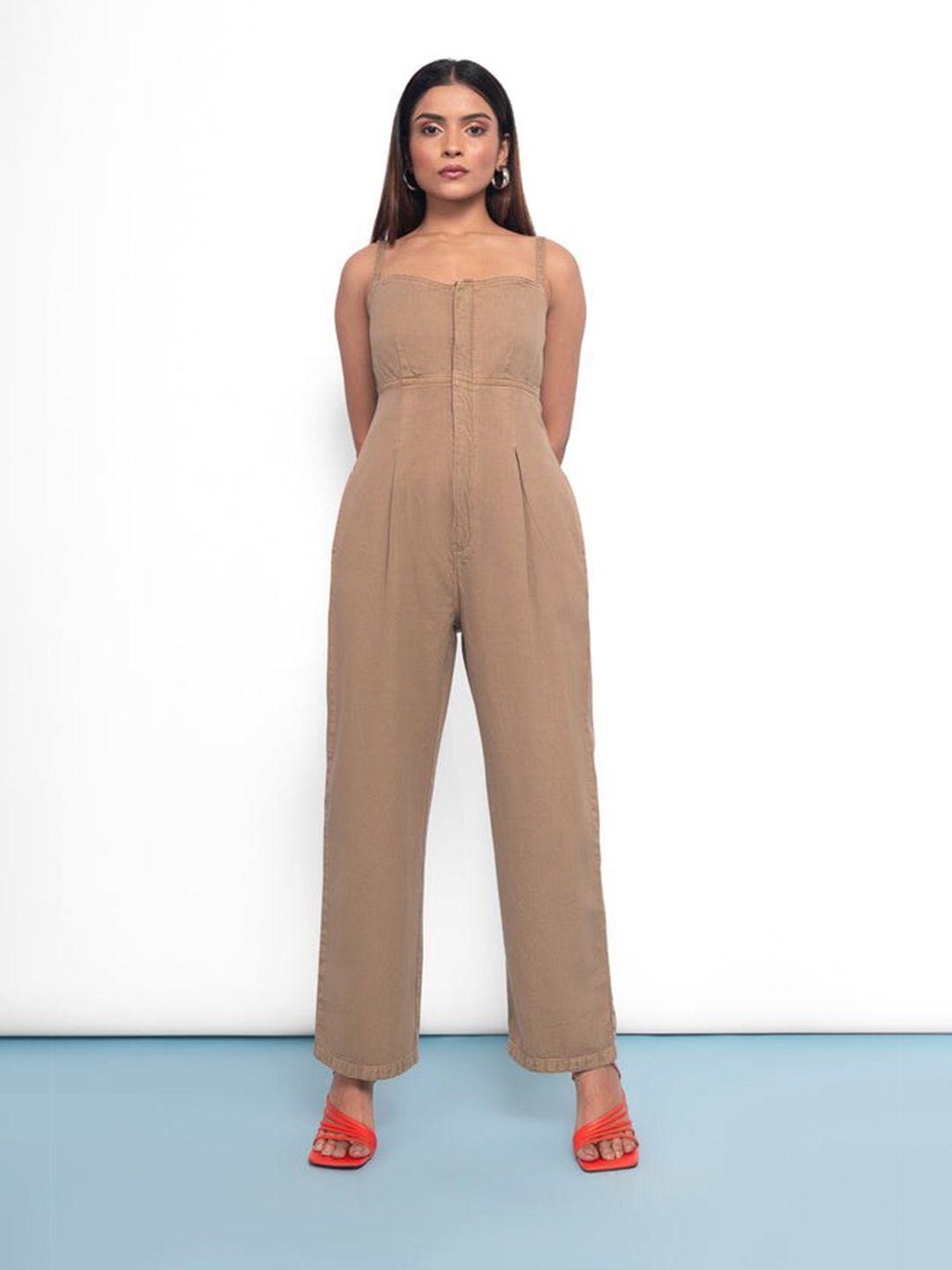 freakins women khaki basic jumpsuit