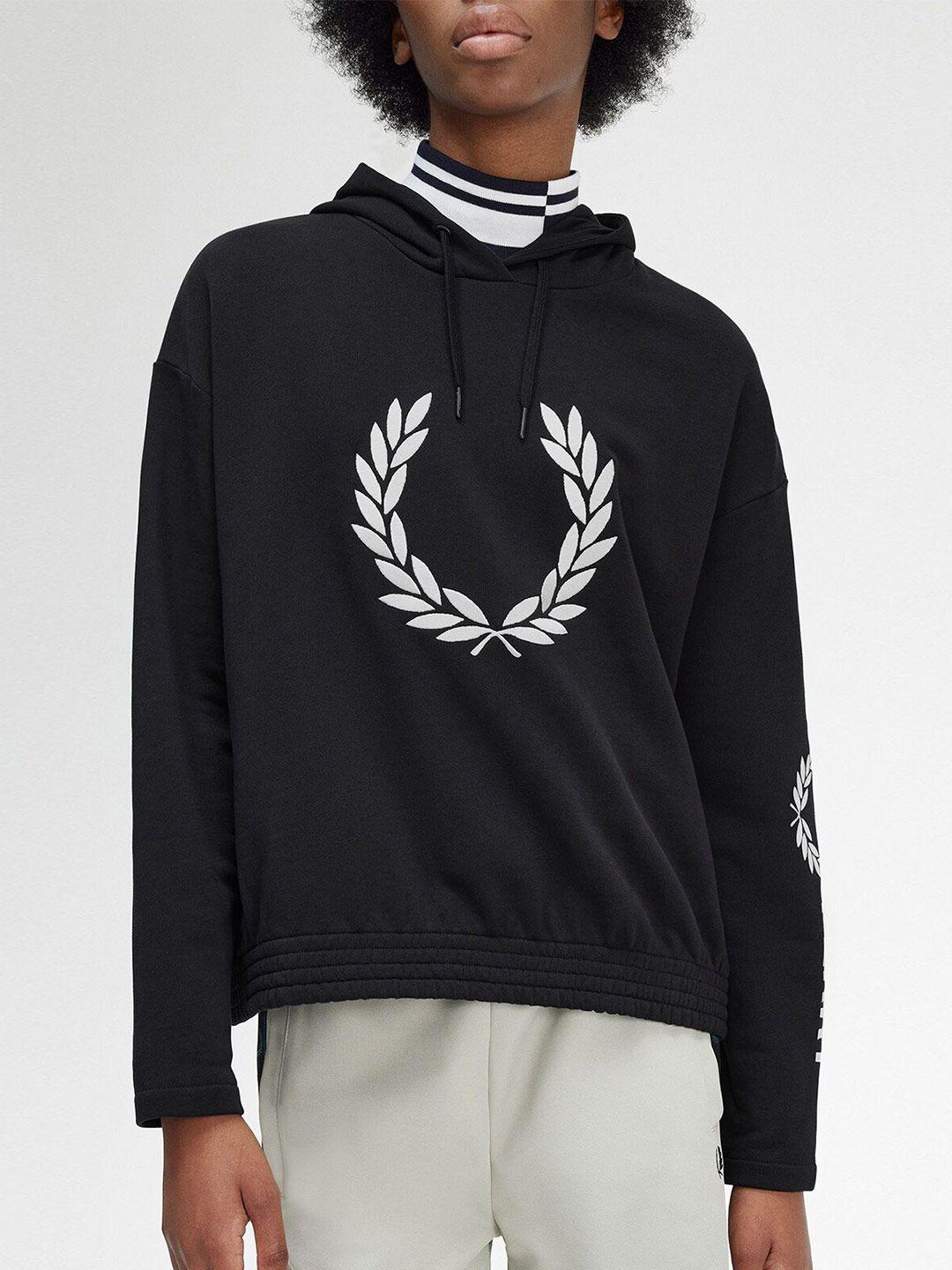 fred perry brand logo printed hooded cotton pullover sweatshirt