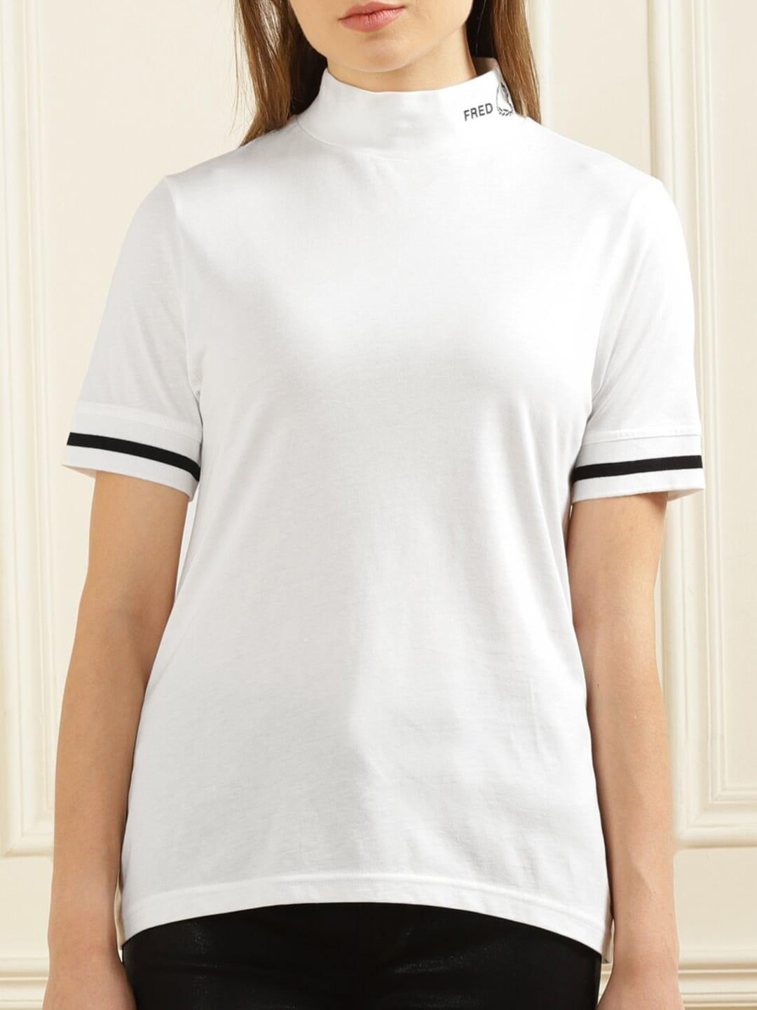 fred perry women white striped polo collar pockets t-shirt