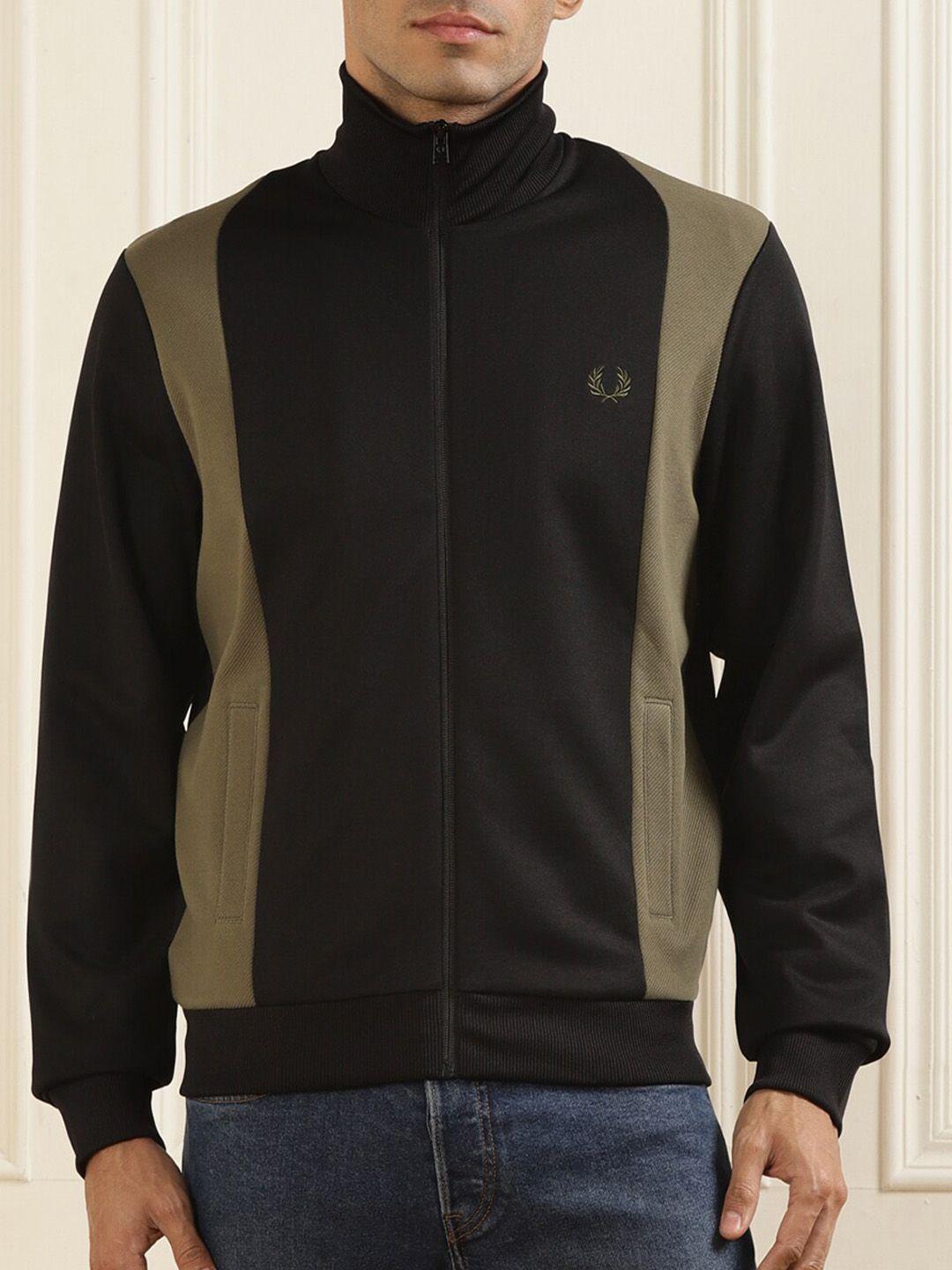 fred perry colourblocked stand collar bomber jacket