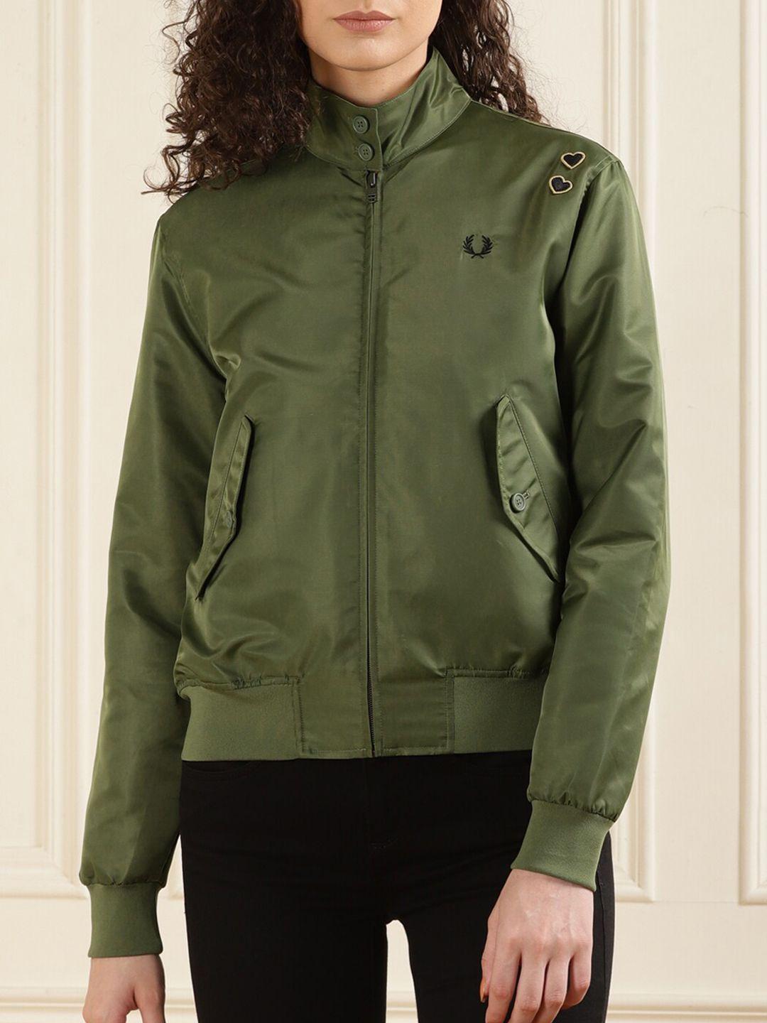 fred perry embroidered stand collar open front jacket