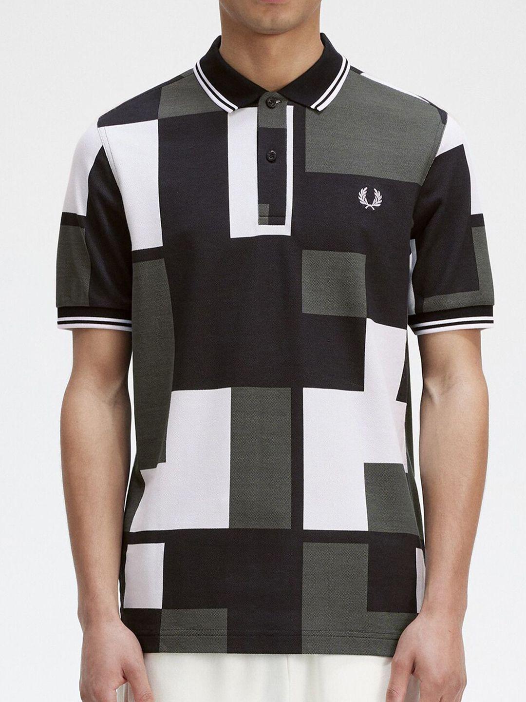 fred perry geometric printed polo collar cotton t-shirt