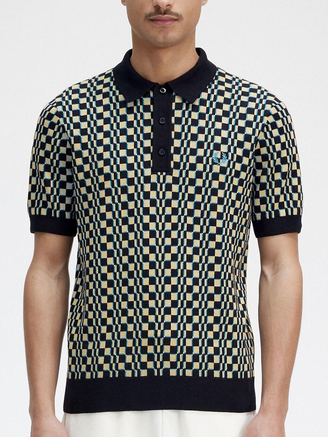 fred perry geometric printed polo collar cotton t-shirt