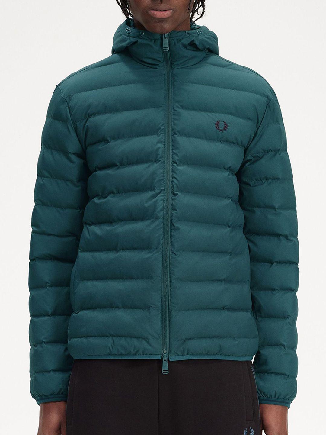 fred perry hooded insulated chest logo puffer jacket
