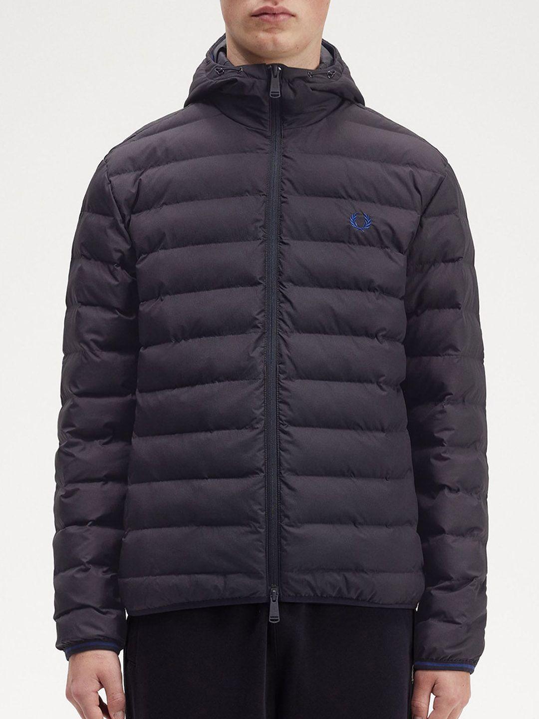 fred perry longline puffer jacket with embroidered