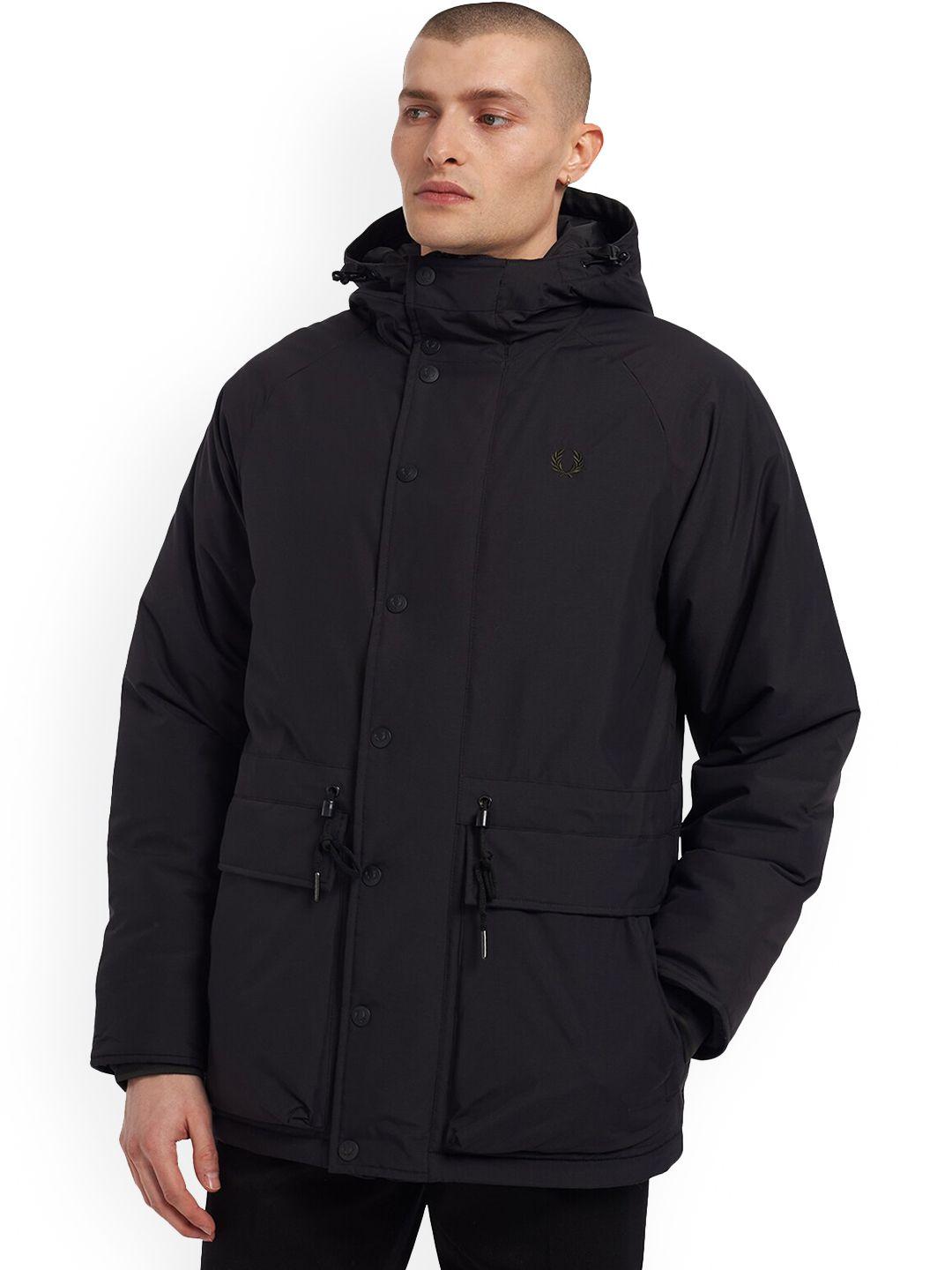 fred perry men black longline open front jacket