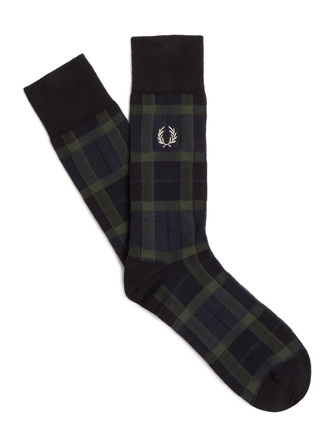 fred perry men checked calf length socks