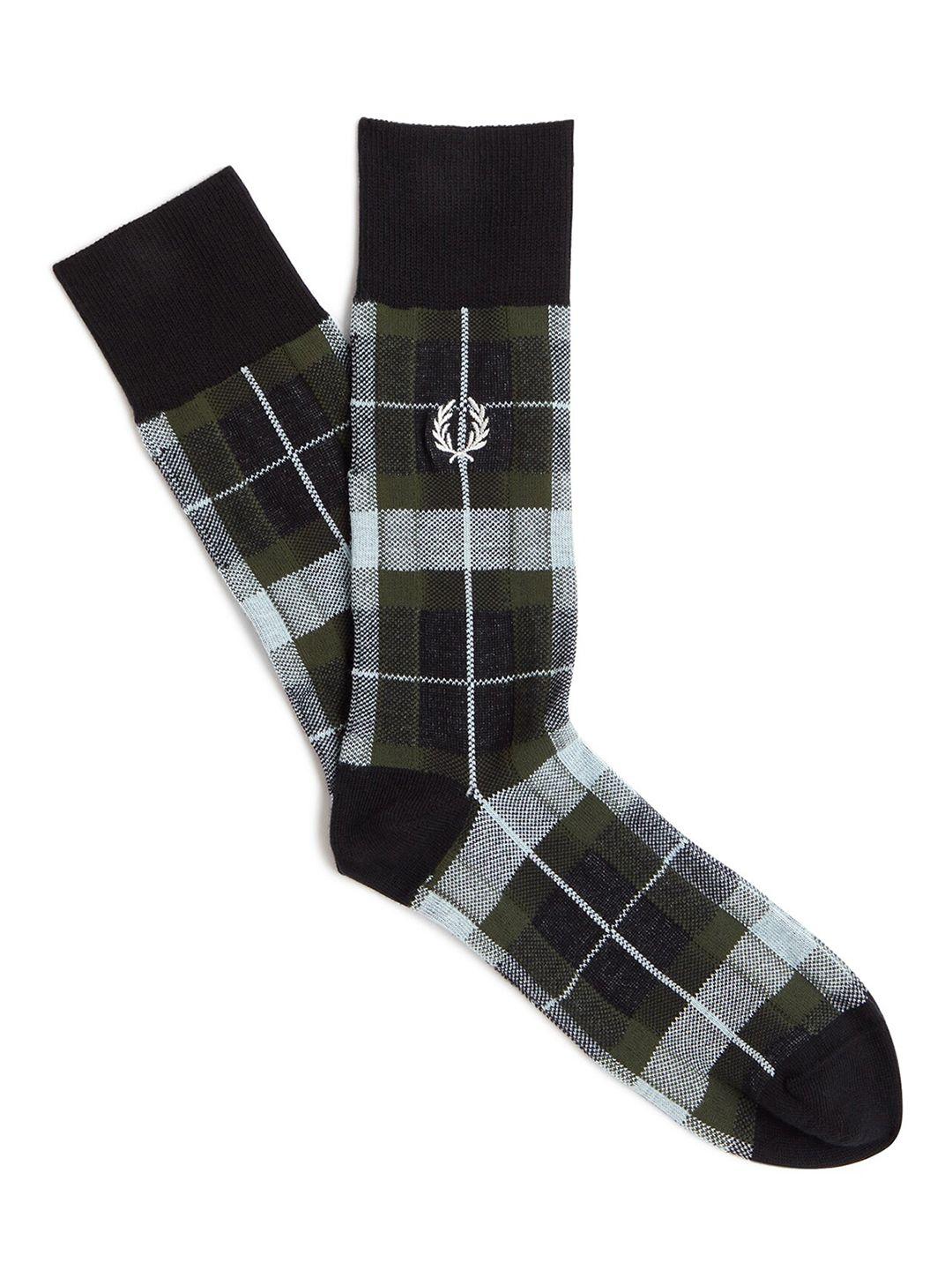 fred perry men checked calf length socks