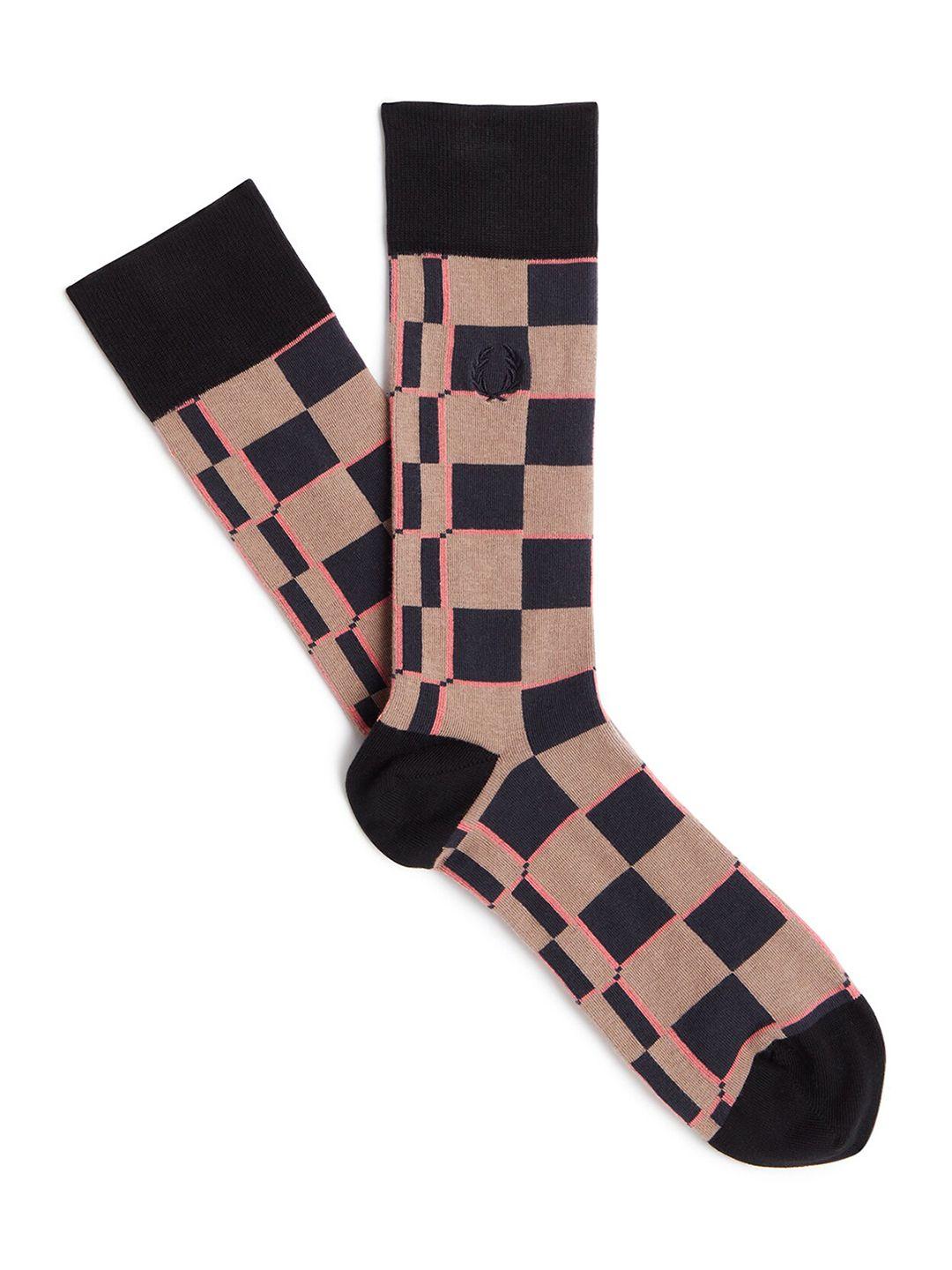 fred perry men checked cotton calf length socks