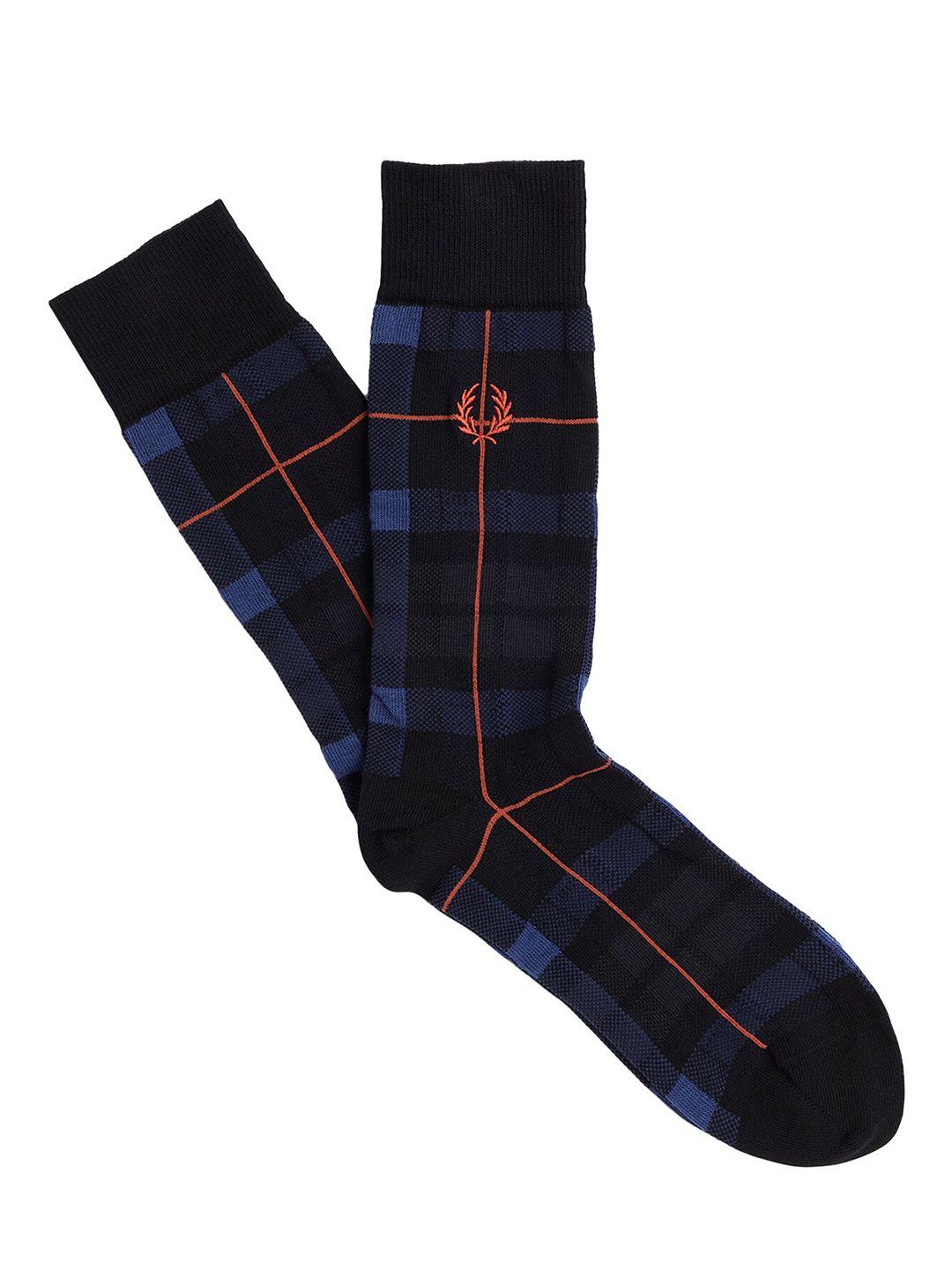 fred perry men checked pure cotton calf-length socks