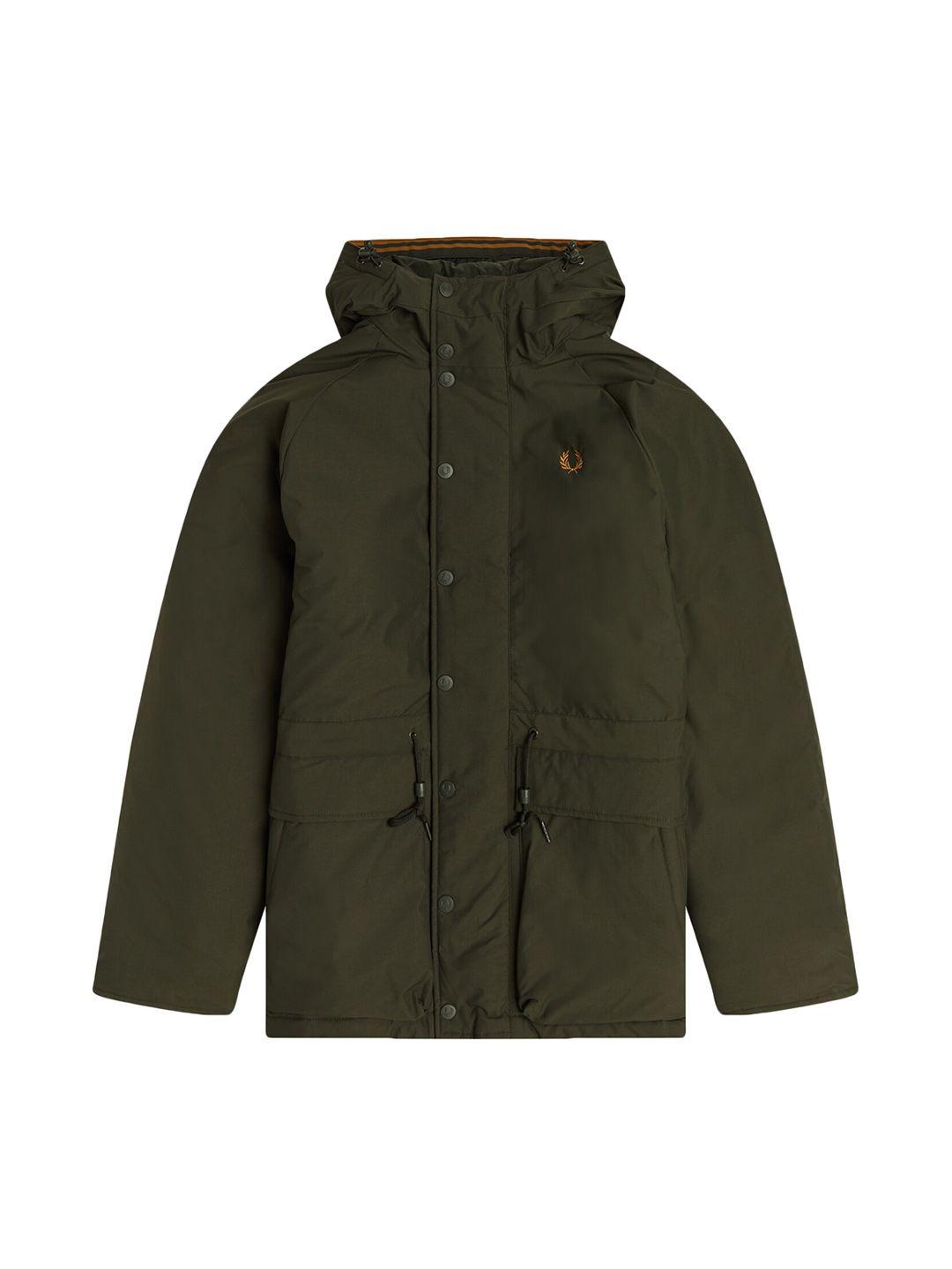 fred perry men green longline padded jacket