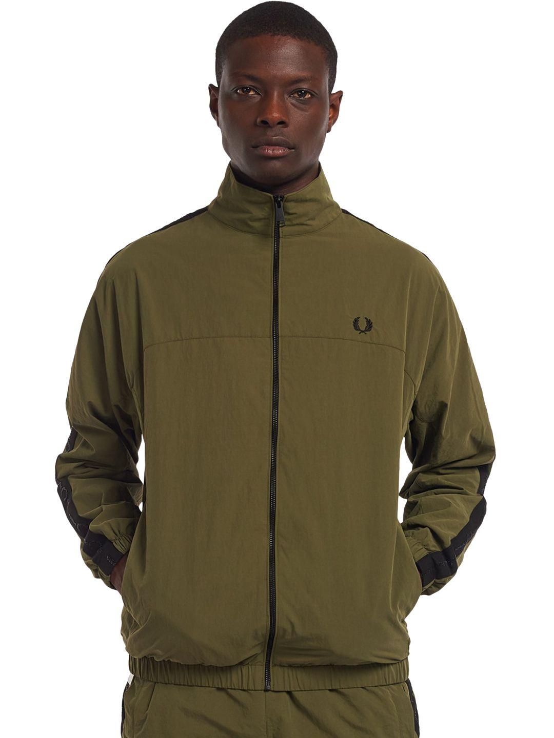 fred perry men olive tonal taping shell jacket
