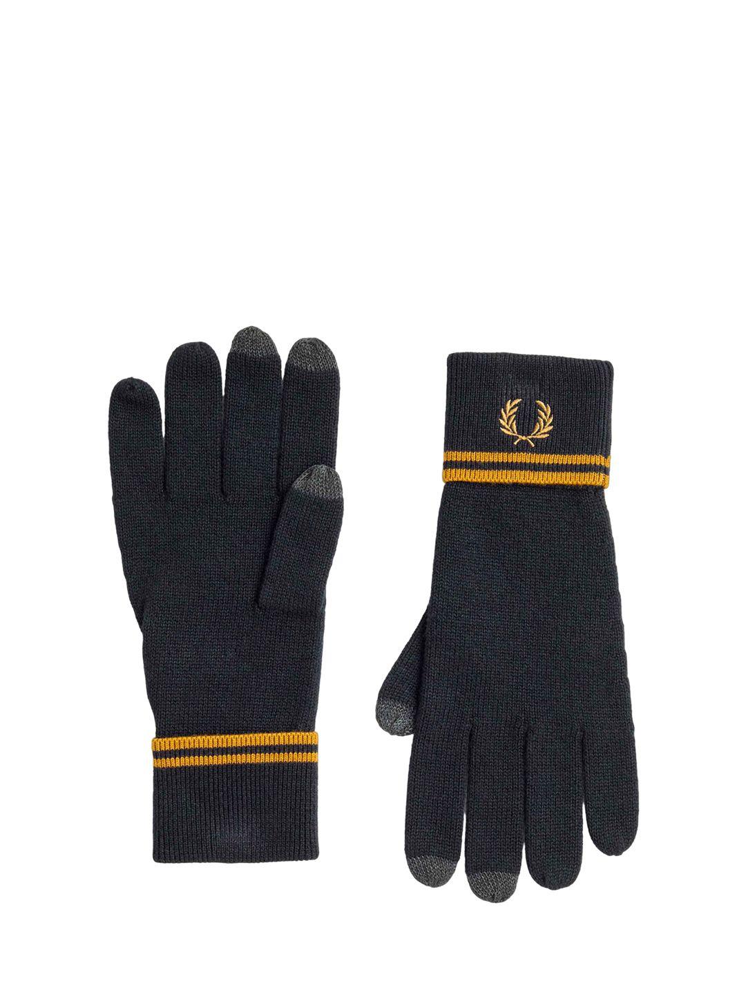 fred perry men woolen twin-tipped logo gloves