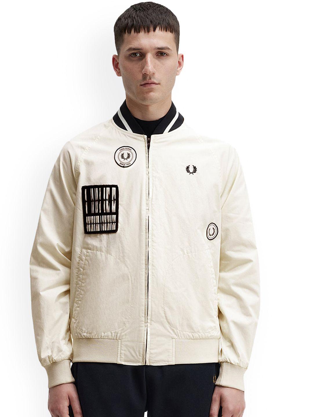 fred perry mock collar bomber jacket with patch work