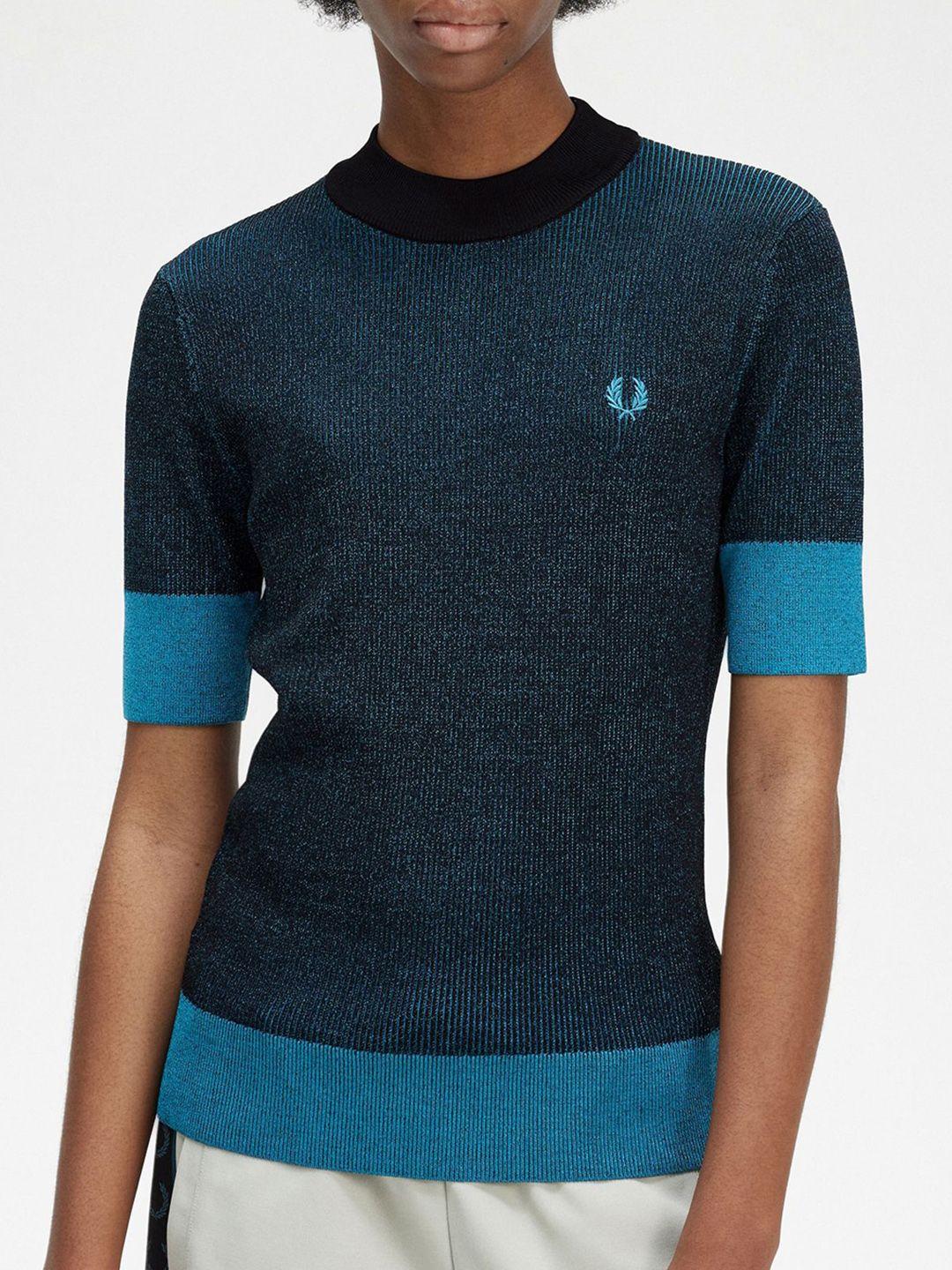 fred perry mock collar contrast rib pullover sweaters