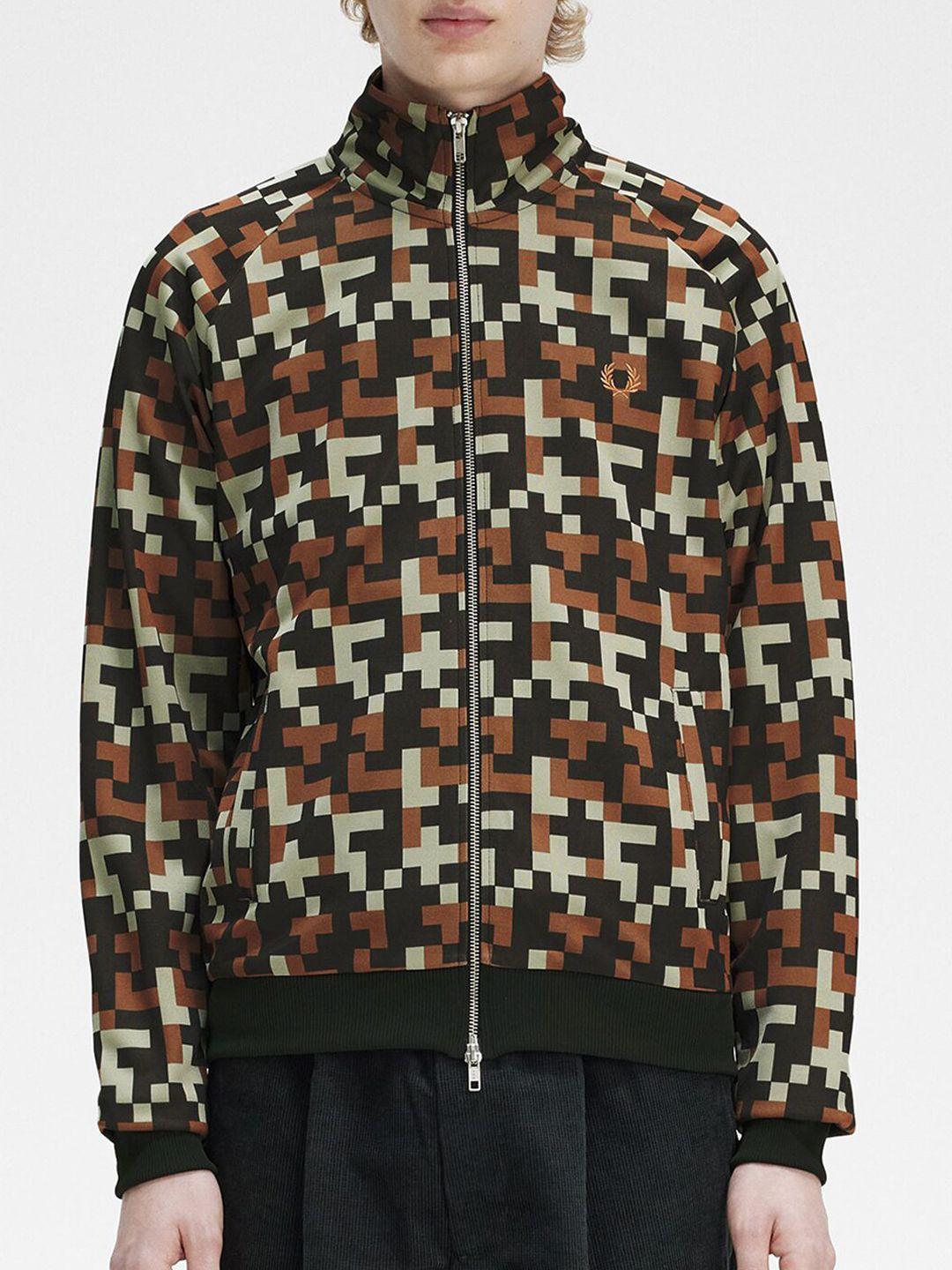 fred perry mock collar geometric printed bomber jacket