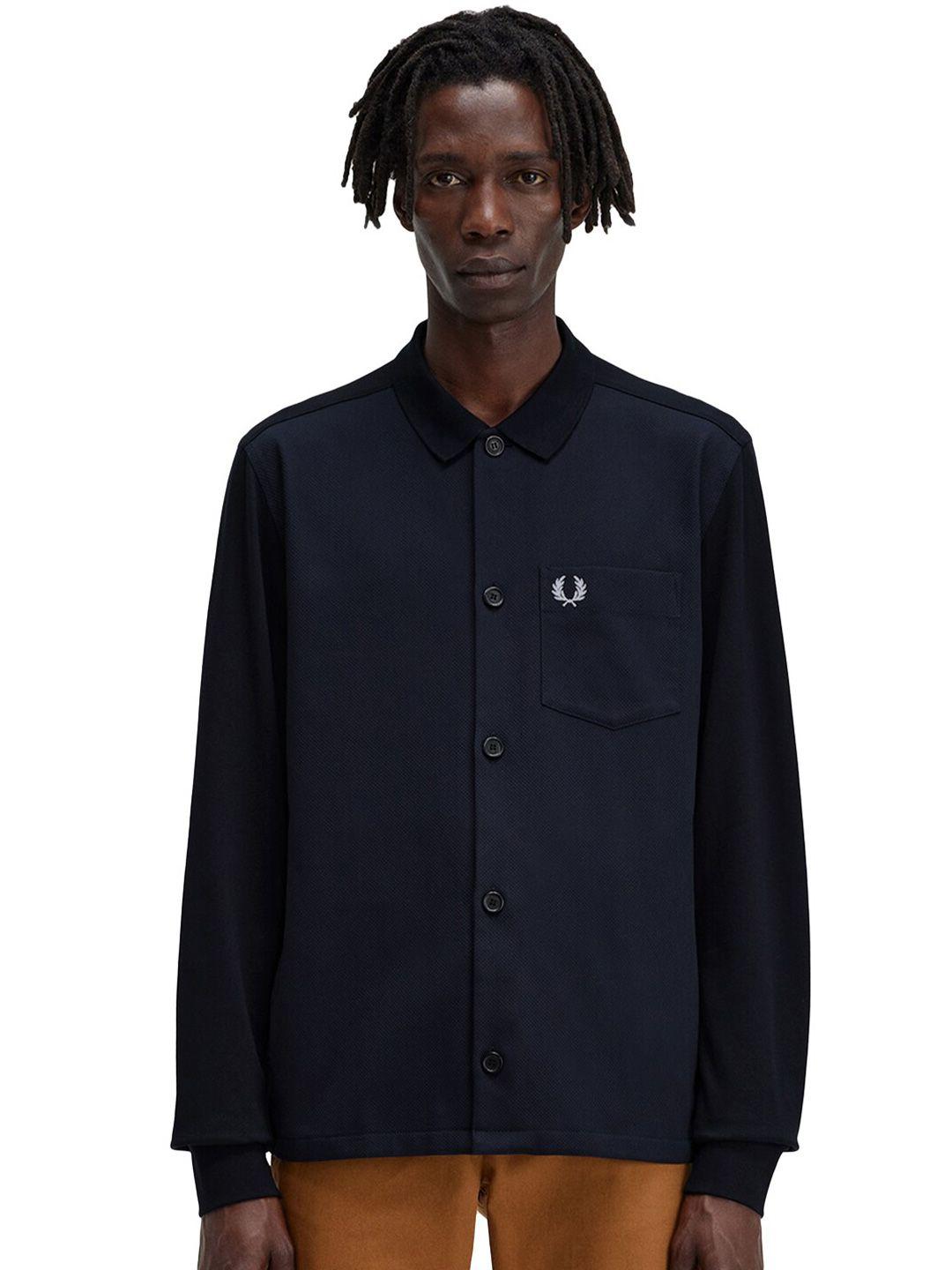 fred perry self design spread collar pure cotton casual shirt