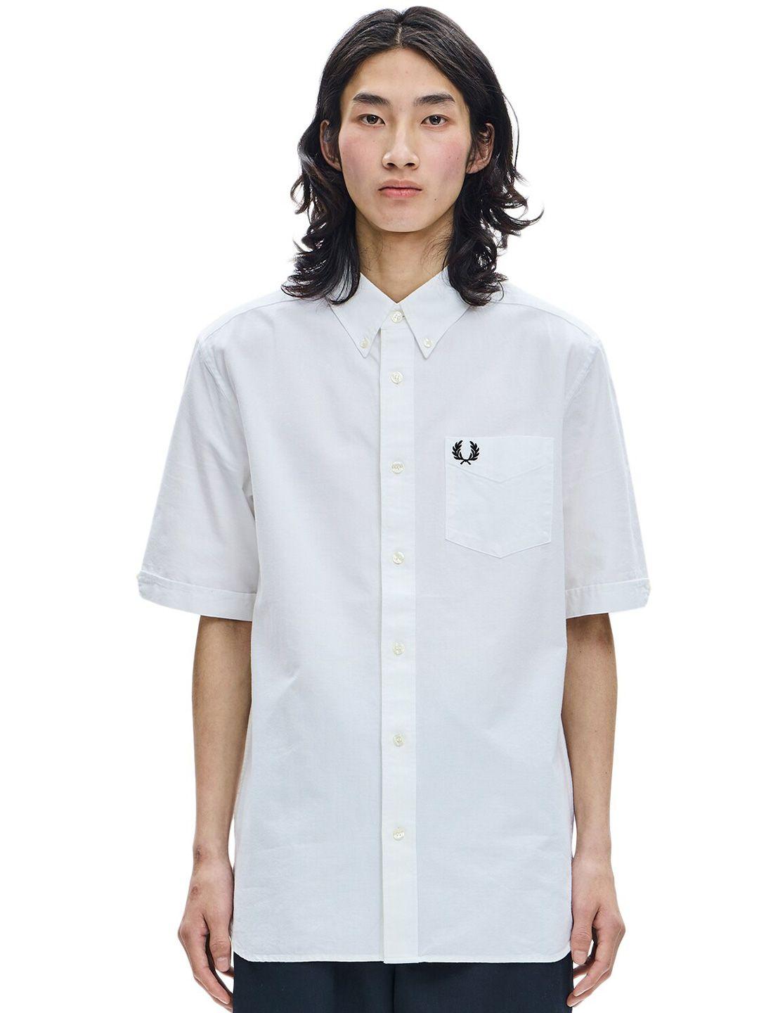 fred perry spread collar short sleeves cotton casual shirt